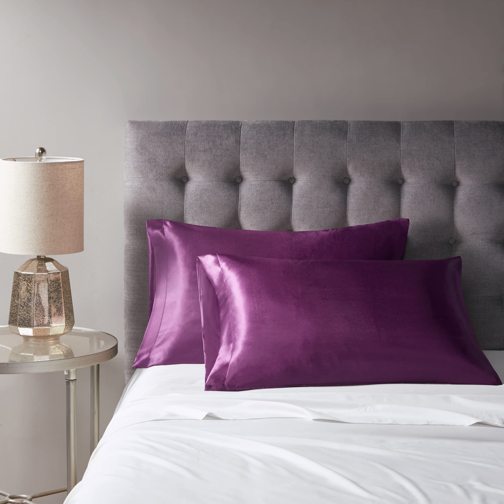 Purple Satin Pillowcase Queen Size Set of 2 - 20x30 Inch Silky Soft Pillow Covers for Hair & Skin Care - Envelope Closure for Secure Fit - Perfect for Beauty Sleep & Bedroom Decor