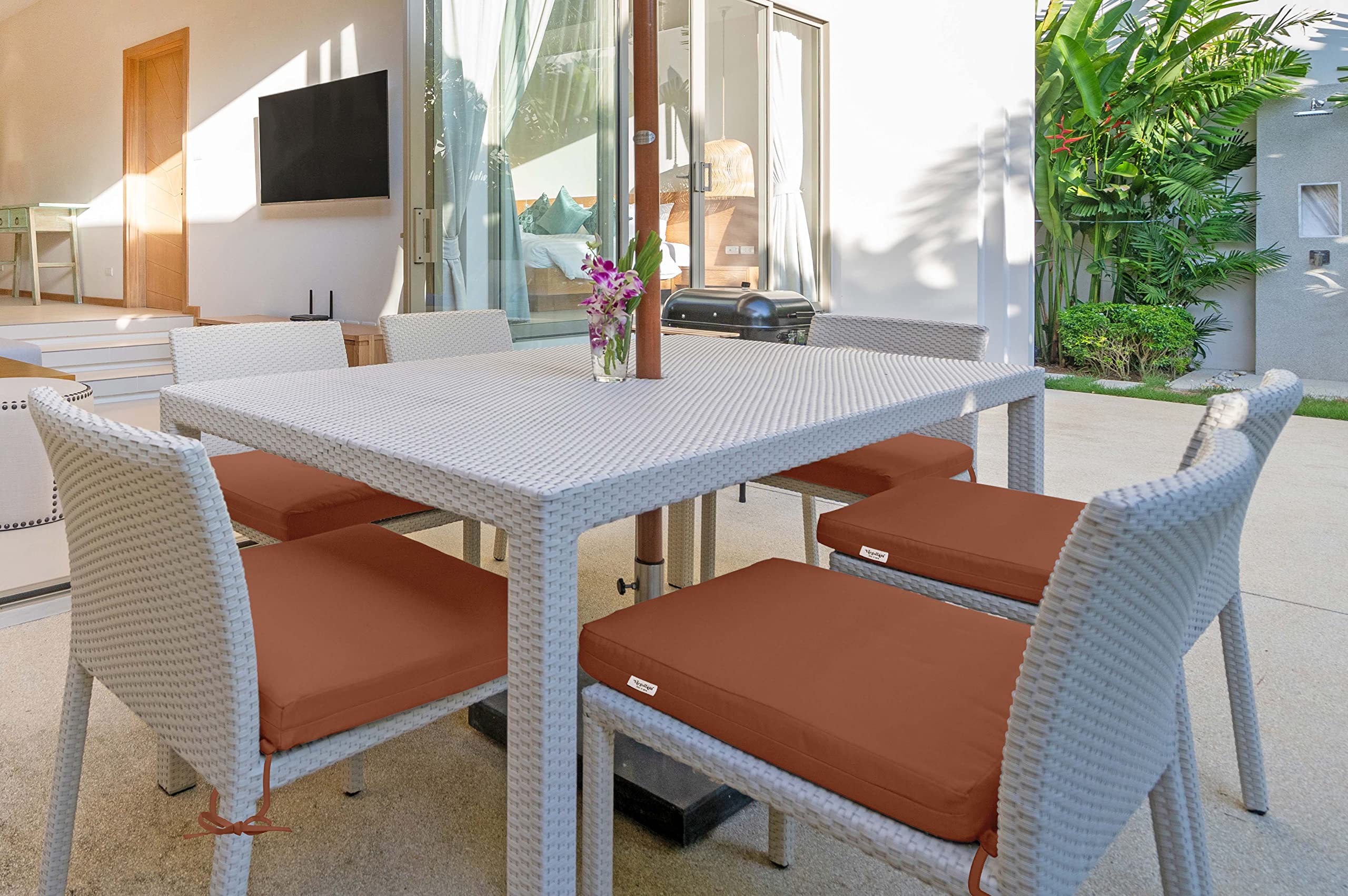 Premium 20x20 Inch Indoor/Outdoor Square Chair Cushions with Ties - Set of 2 Dusty Peach Patio Seat Cushions for Garden Furniture, Deck Chairs & Home Decor | Weather-Resistant & Comfortable for Lounging, Dining & Relaxing