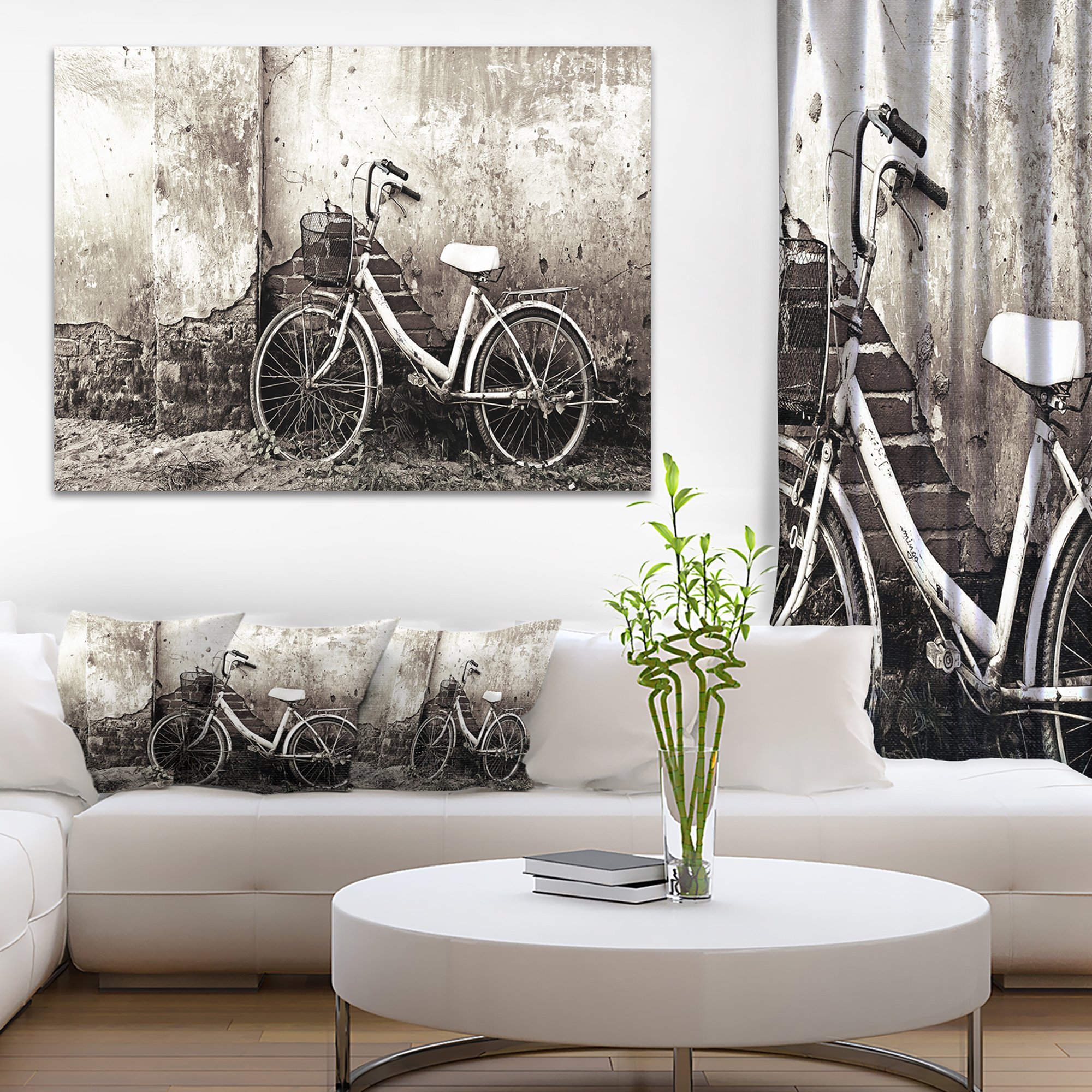 Vintage Bicycle & Weathered Wall Photography Canvas Art Print - Perfect for Living Room, Bedroom & Office Wall Decor