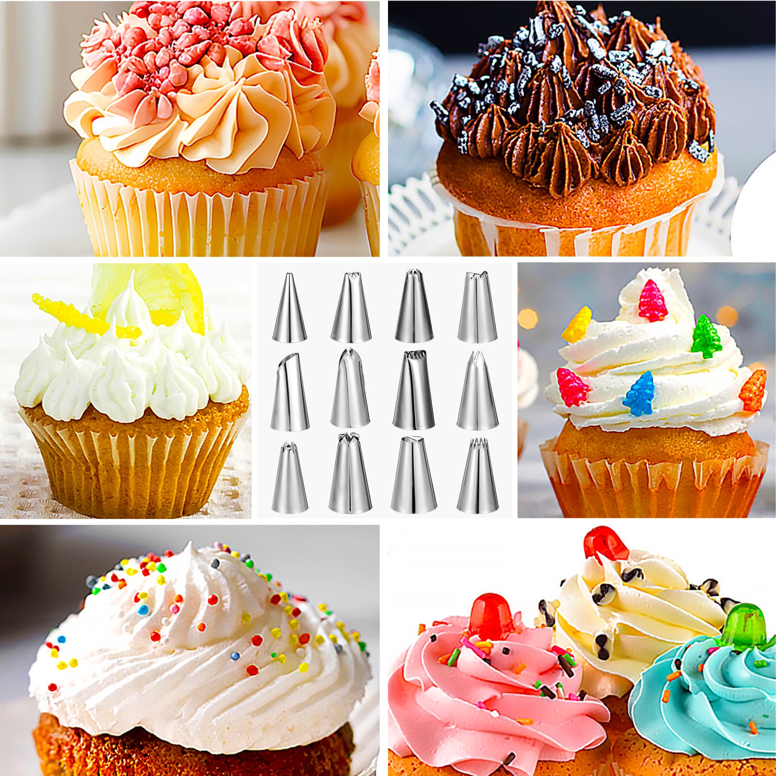 12-Piece Stainless Steel Cake Decorating Tips Set - Reusable Piping Bags & Frosting Nozzles for Baking, DIY Pastry, Cookies, Cupcakes | Professional Baking Tools for Home Bakers & Cake Decorating Parties