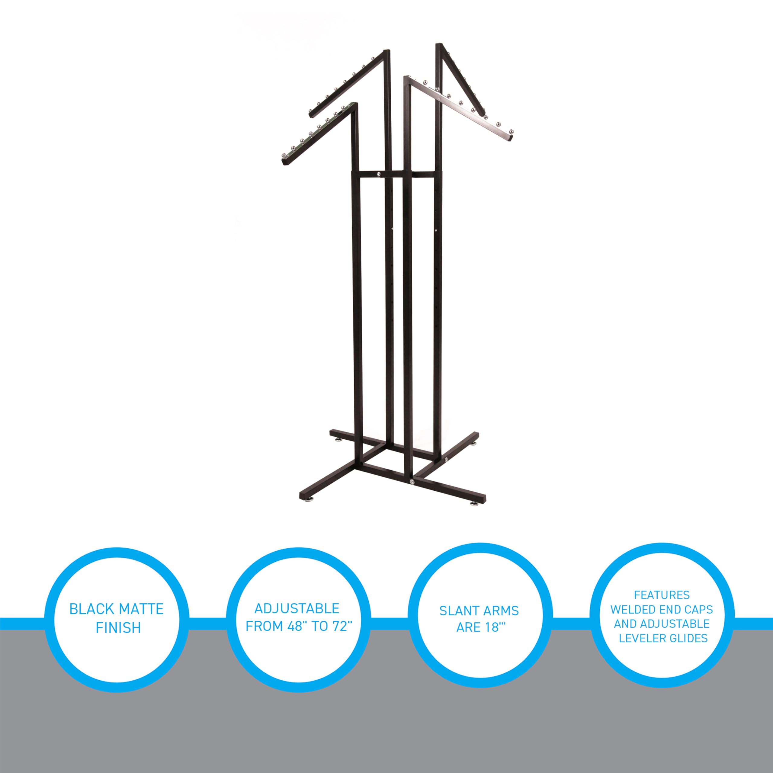 SSWBasics Black 4-Way Adjustable Clothing Rack with Slanted Arms - Heavy Duty Retail Garment Rack Display - Height Adjustable from 48