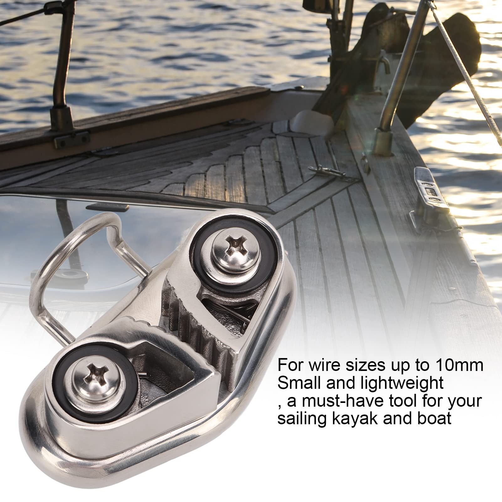 Stainless Steel 316 Boat Cam Cleat for Kayak & Sailboat - Mirror Polished with Wire Leading Ring - Fits 10mm Rope - Perfect for Pilates Equipment & Marine Applications