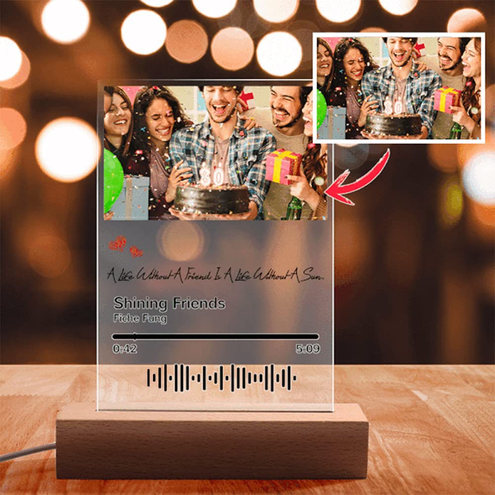 VEELU Custom Best Friend Spotify Plaque Night Light - Personalized Scannable Spotify Code Photo Gift for Women | Perfect for Valentine's Day, Long Distance Friendship & Birthday Gifts | Bedroom Decor, Anniversary Present, Thoughtful Keepsake