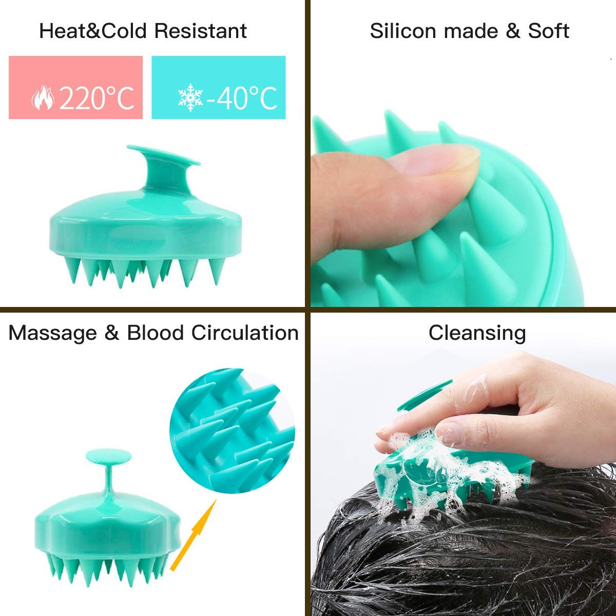 Ithyes Silicone Shampoo Brush & Scalp Massager - Wet/Dry Hair Brush for Men & Women - Improves Blood Circulation - Pet Grooming Tool - 2 Pack (Pink & Green) - Perfect for Home Spa & Pet Care