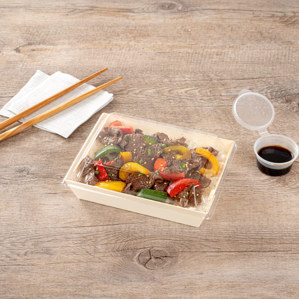 Restaurantware 100-Pack Clear Plastic Rectangle Lids 6.8 x 5.3 x 1.4 Inch - Fits 20oz Wooden Takeout Containers (Containers Sold Separately) | Perfect for Food Delivery, Catering & Meal Prep