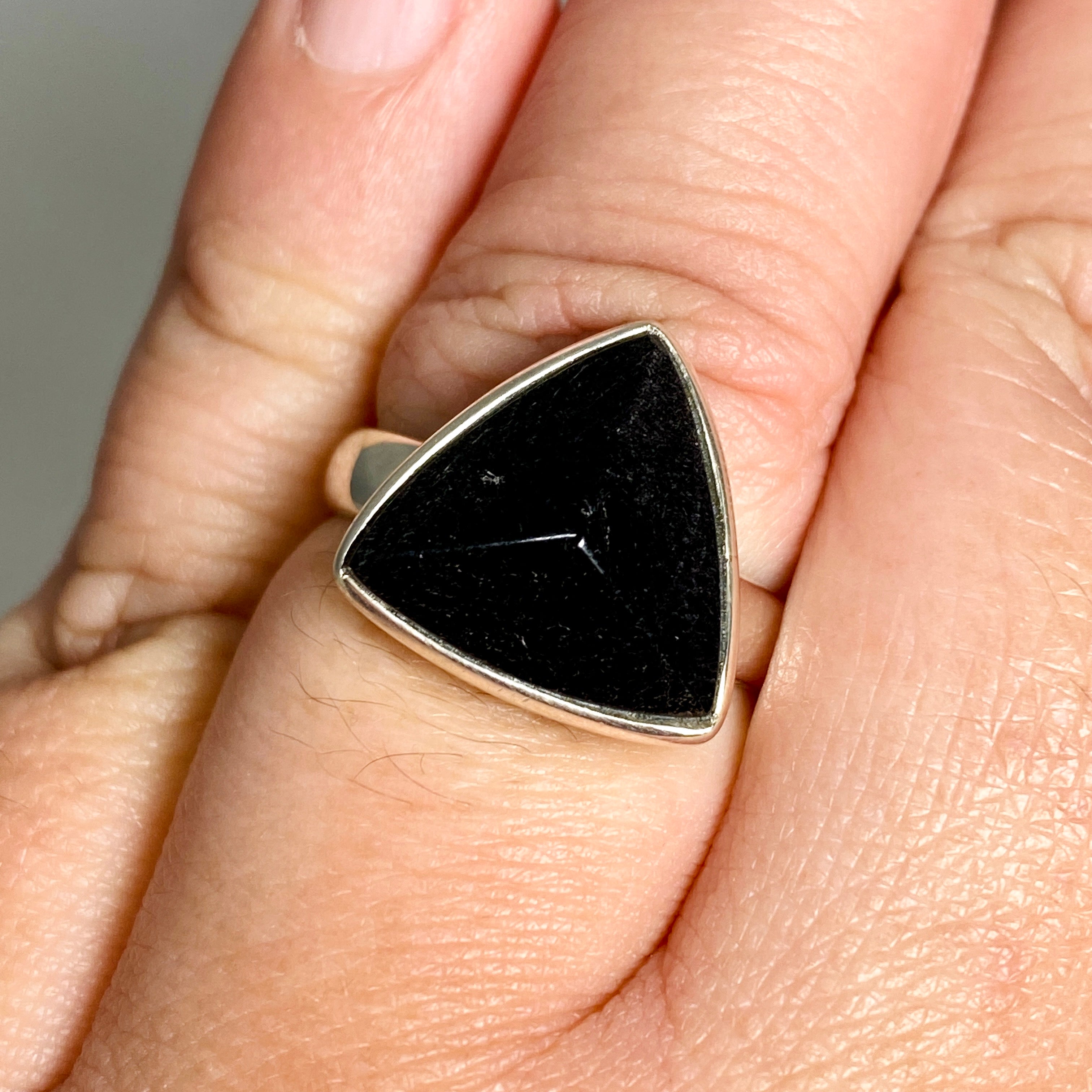 Black Tourmaline Triangular Faceted Ring for Women - Size 10 - PRGJ495 - Elegant Healing Crystal Jewelry for Meditation, Energy Protection & Spiritual Gifts
