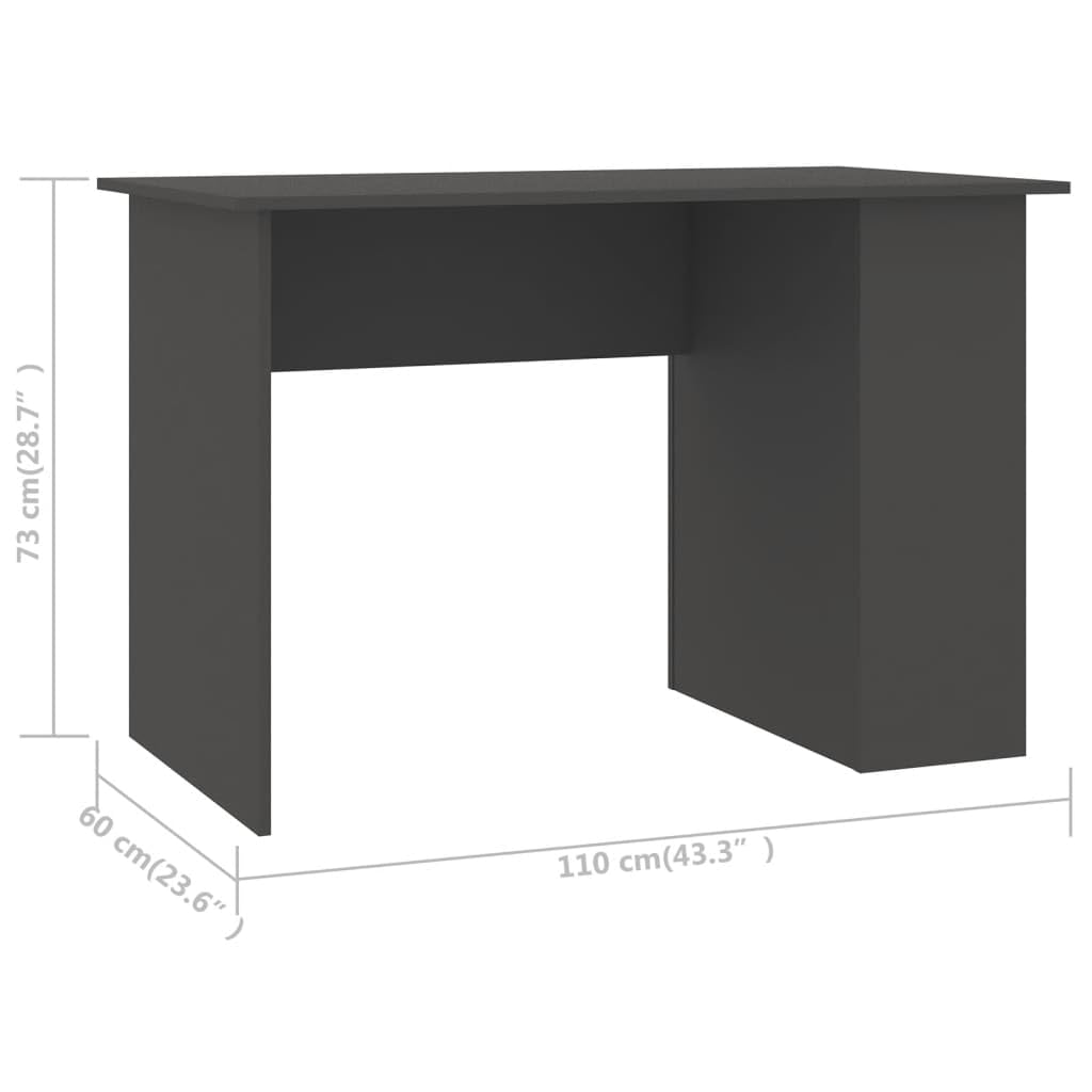 vidaXL Engineered Wood Desk - Modern Gray Workstation with 2 Shelves for Organized Storage | Easy-to-Clean Home Office Desk for Study, Work & Gaming | Sleek Design Fits Small Spaces & Bedrooms