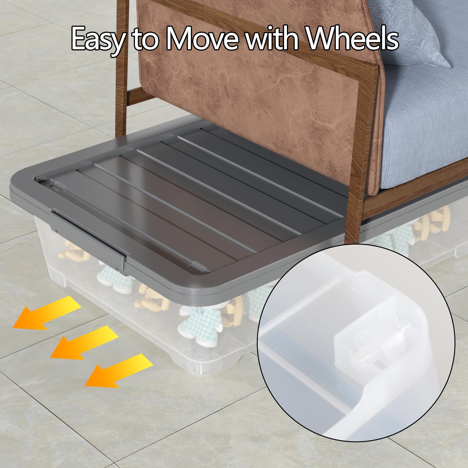 Readsky 3-Pack Large Clear Plastic Wheeled Underbed Storage Boxes with Gray Lids - 40L Capacity for Clothes, Blankets & Seasonal Items - Space-Saving Organizer for Bedroom, Closet & Dorm Room