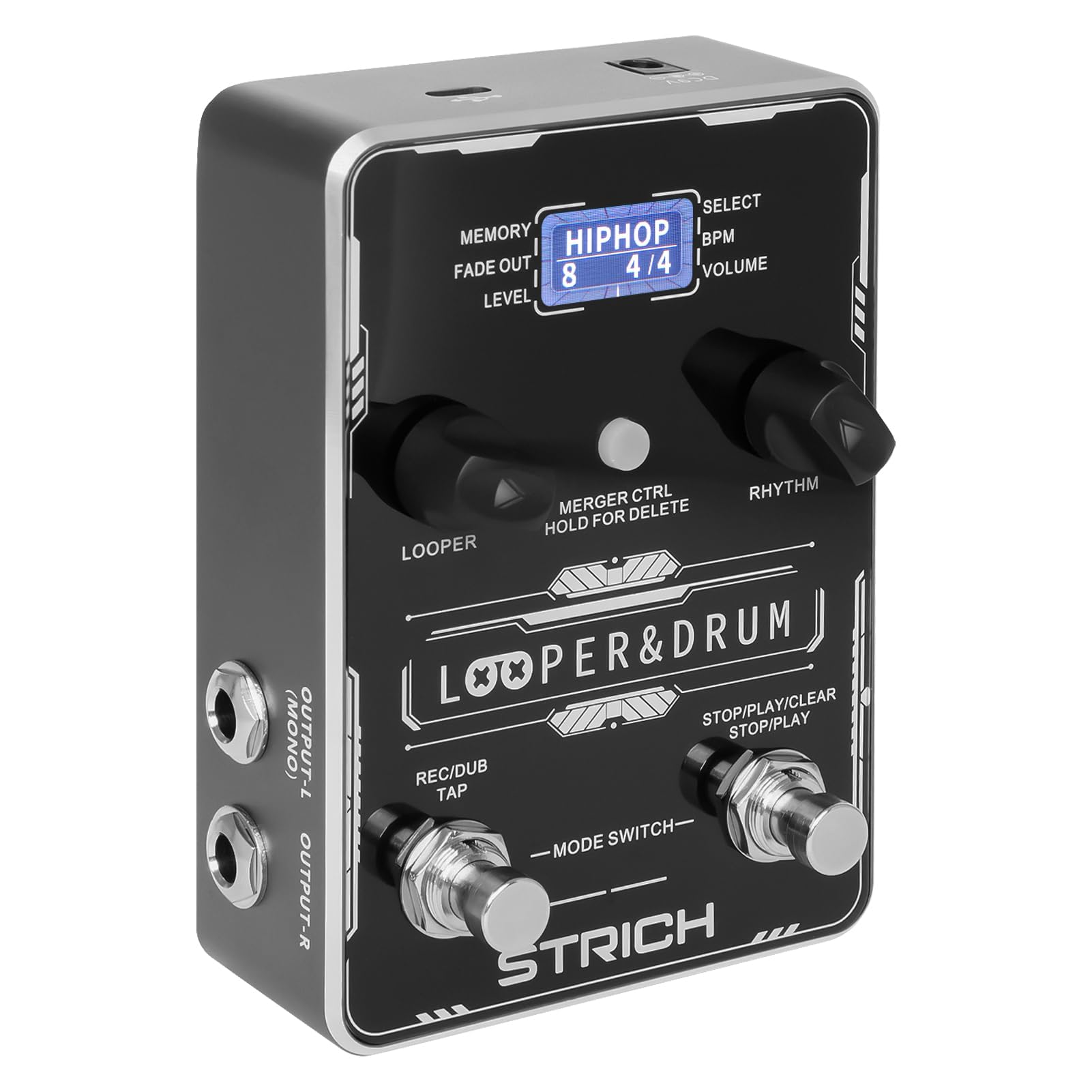 STRICH Stereo Looper Pedal with Built-in Drum Machine - 100 Drum Patterns, 160 Min Recording, USB Audio Transfer, Footswitch Control - Perfect for Guitarists, Live Performances & Music Production