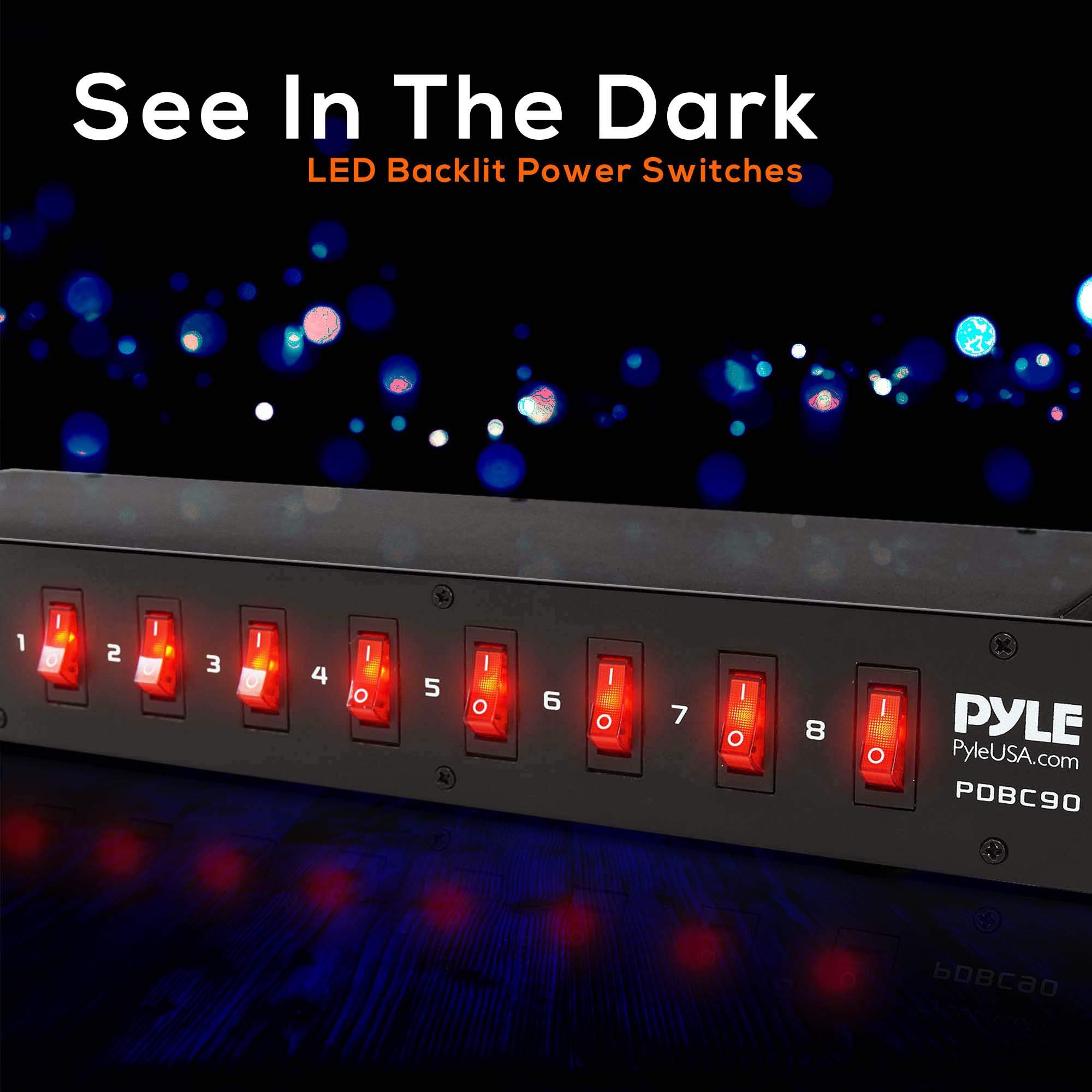 Pyle PDU Power Strip Surge Protector - 150 Joule 8 Outlet Heavy Duty Extension Cord with 8 Front Switch & 4 USB Ports, Rack Mount Power Outlet for Home Office, Server Room & Entertainment Center