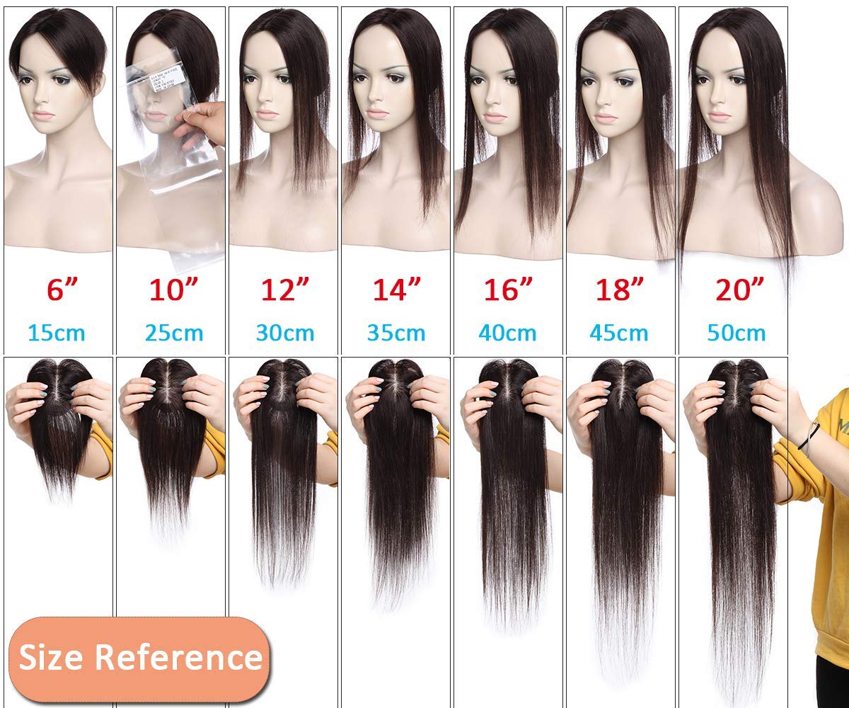 DAZZ LOOK 16 Inch Silk Base Clip-In Hair Topper for Women - Middle Part Human Hair Wig for Thinning Hair & Hair Loss - Soft Jet Black Hair Extension - Perfect for Daily Wear, Special Occasions & Confidence Boost