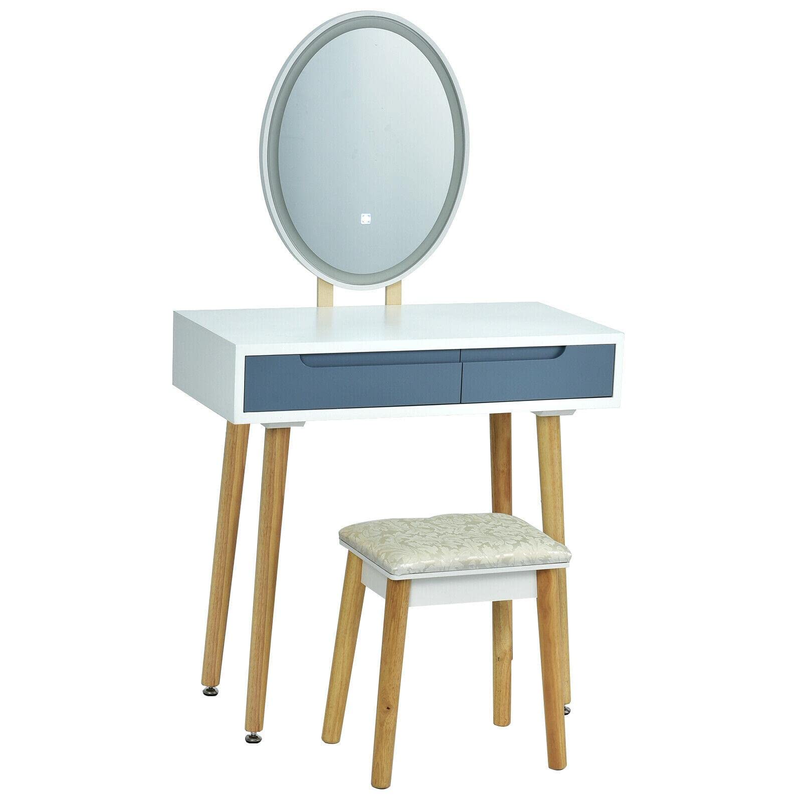 Guie Vanity Makeup Table with Touch Screen, 3 Lighting Modes - Gray Dressing Desk Set with Stool | Portable Vanity Desk for Bedroom, Makeup Station & Side Table | Perfect for Home Beauty Routine, Small Space Decor & Gift Idea