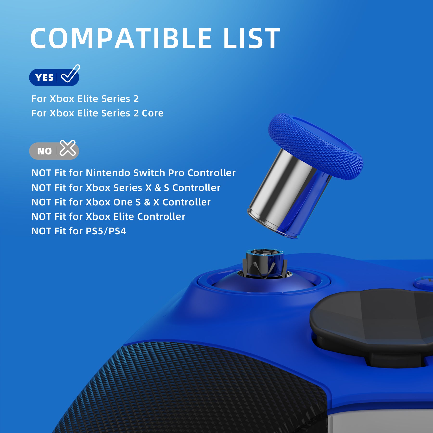 eXtremeRate 6-in-1 Metal Replacement Thumbsticks for Xbox Elite Series 2 & Elite 2 Core Controller (Model 1797) - Blue & Metallic Silver | Enhanced Grip & Durability for Gaming | Perfect for FPS, Racing & Competitive Play