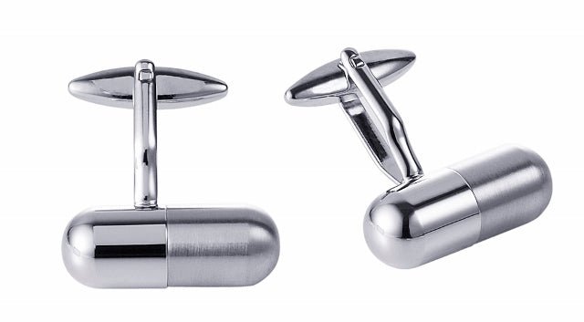 Elegant Brushed Rhodium Pill Cufflinks for Men - Classic Dress Shirt Accessories for Weddings, Business & Formal Events