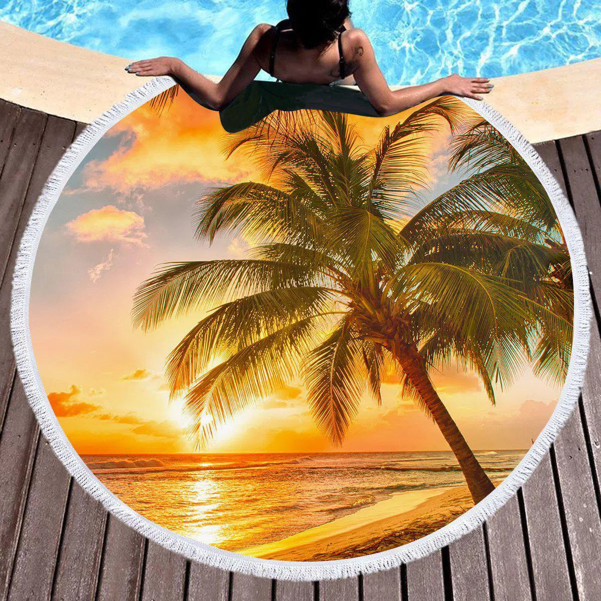 Premium Barbados Round Beach Towel - Soft, Absorbent & Quick-Dry for Pool, Sand & Sunbathing - Perfect for Vacation, Travel & Beach Outings