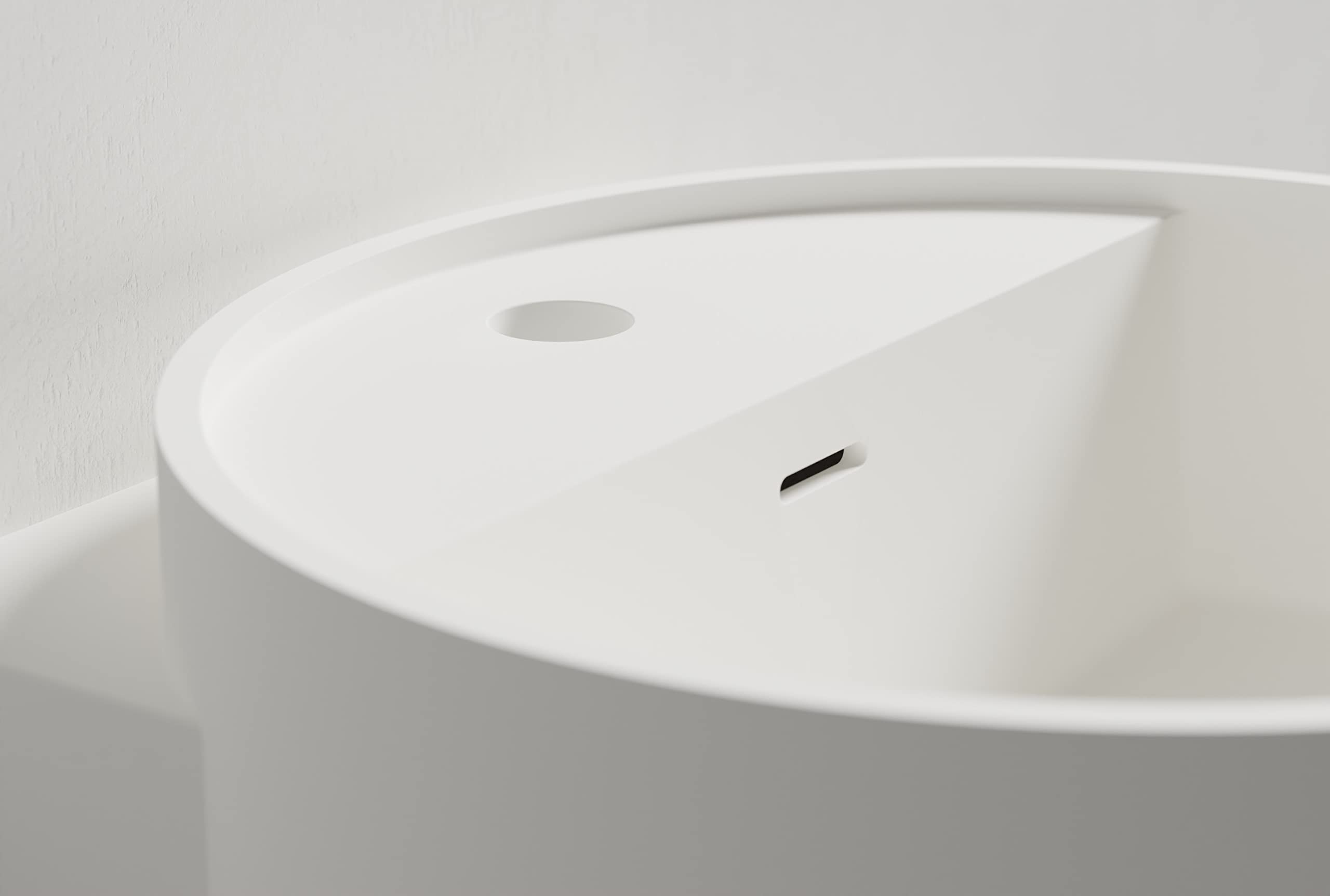 NT2440 Solid Stone Wall-Mounted Sink - 40 x 42 x 45 cm - Matte White, Pop-Up Drain - Modern Bathroom Vanity for Small Spaces & Contemporary Homes