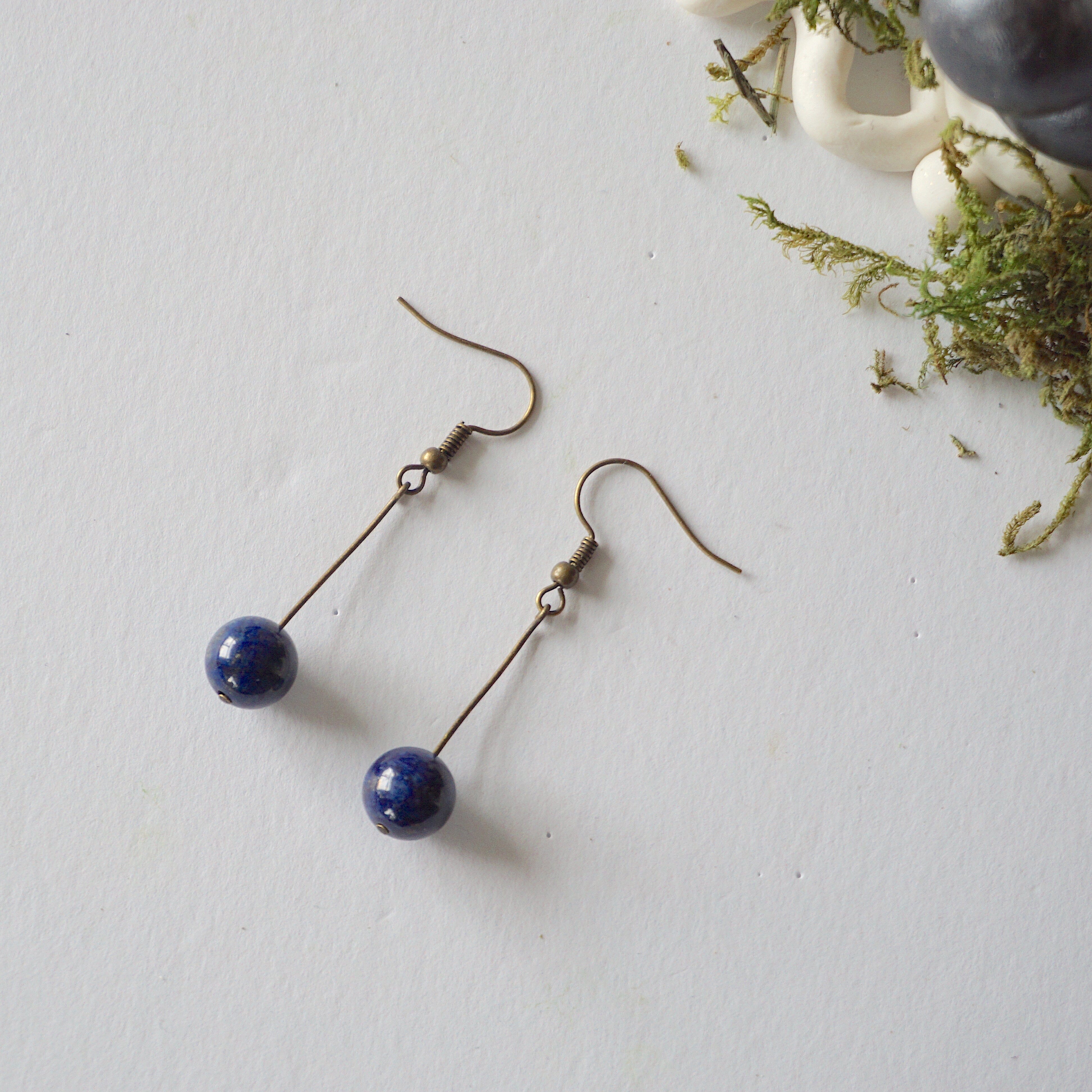 Lapis Lazuli Beaded Drop Earrings in Antique Bronze - Handmade Bohemian Jewelry for Women, Perfect for Weddings & Boho Fashion
