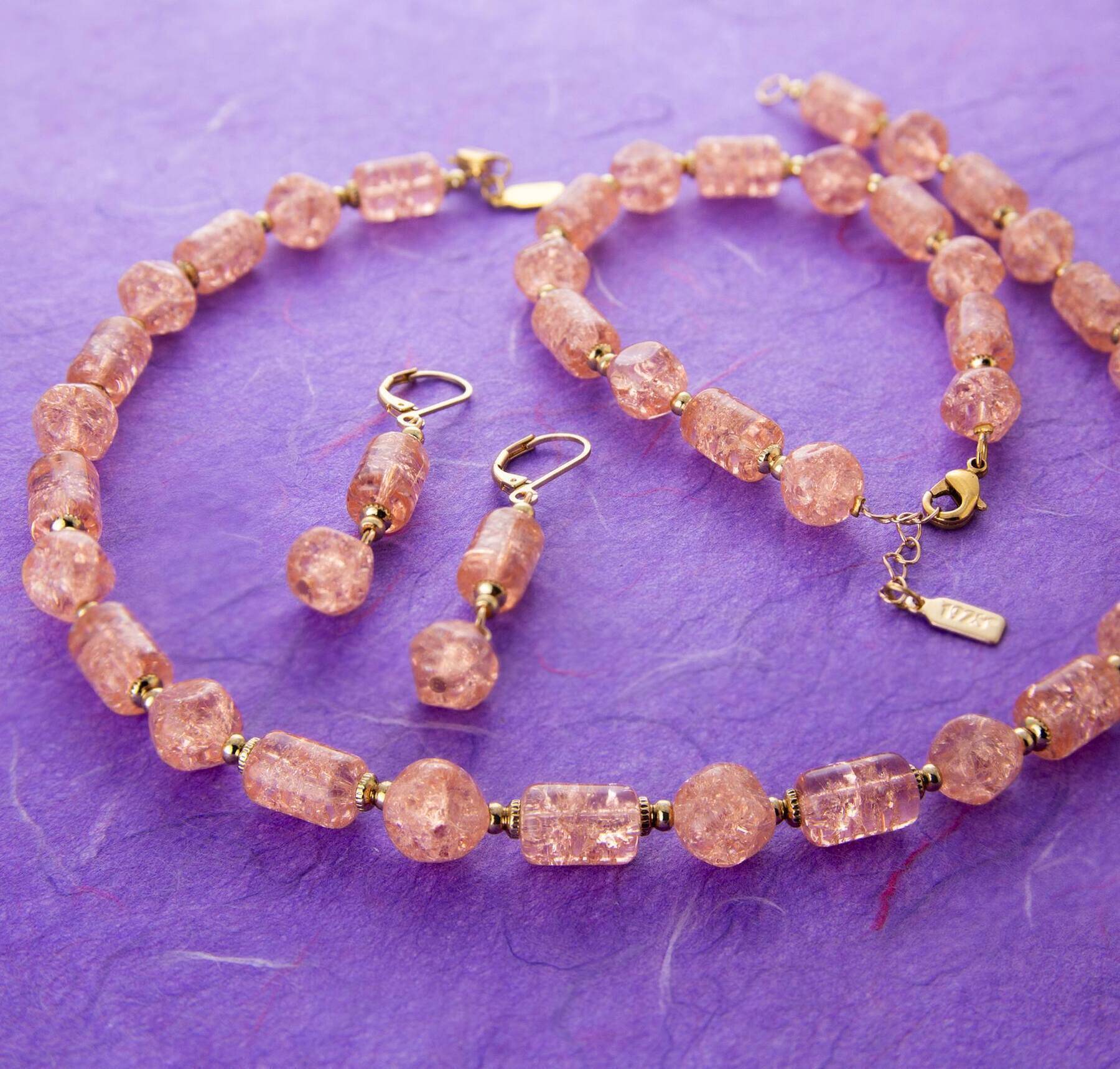1928 Vintage Beaded Peach Cracked Glass Necklace - 16 Inch Antique Style Jewelry for Women, Perfect for Weddings, Parties and Vintage Fashion Outfits