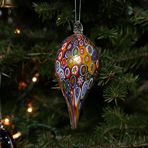 Venetian Murano Glass Icicle Christmas Ornament - Gold Millefiori Handcrafted in Italy | Perfect for Holiday Tree Decorations & Festive Gift Giving