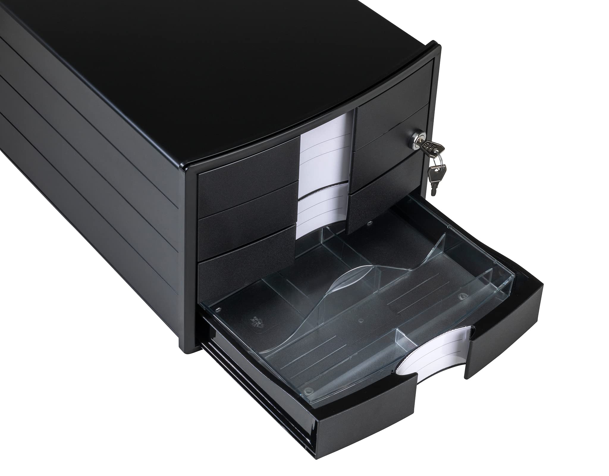 Lockable HAN Impuls 2.0 Document Storage Box with 3 Secure Drawers - DIN A4/C4 Size, Includes Labeling Labels, Pull-Out Lock & Furniture-Friendly Rubber Feet (1018-13, Black) - Perfect for Office, Home & School Organization
