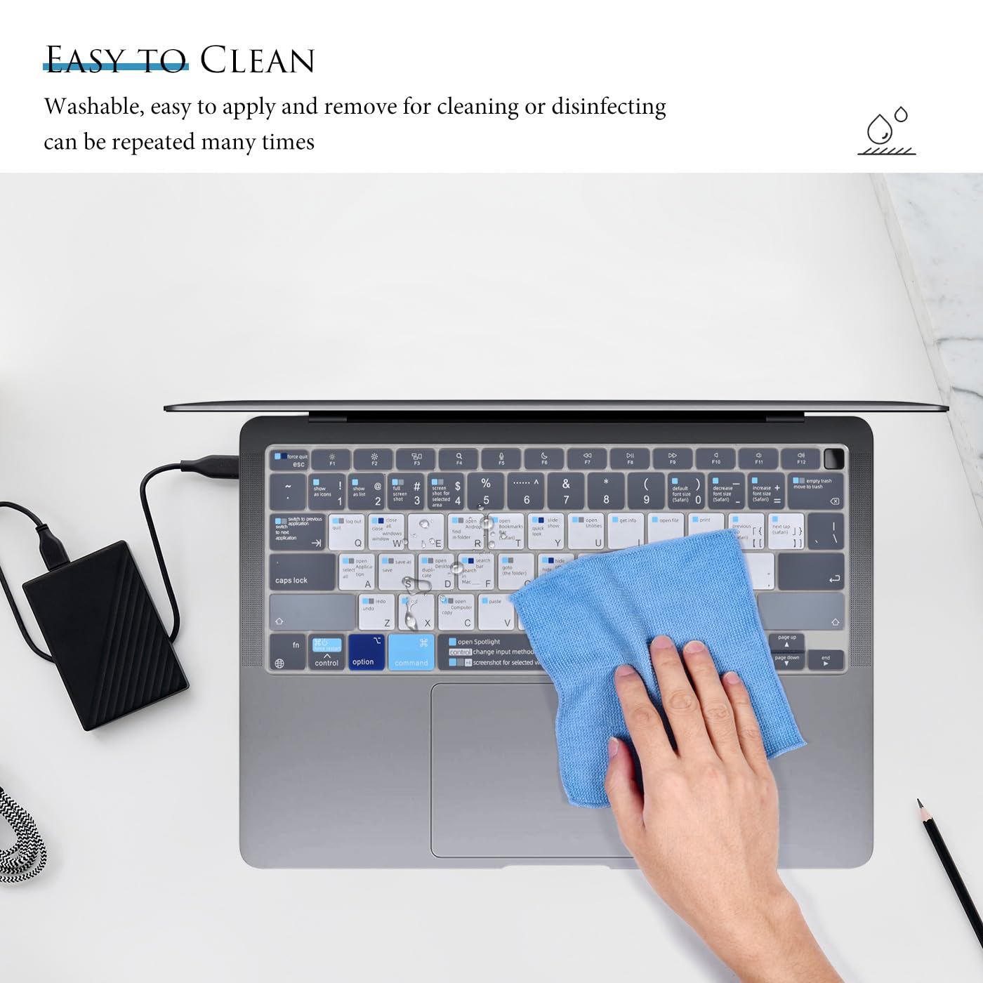 Silicone Keyboard Cover for MacBook Air 13 inch 2020 (A2337 M1 A2179) with Touch ID - Magic Keyboard Skin with Mac OS Shortcut Keys (Blue & White) - Perfect for Work, Study & Travel Protection