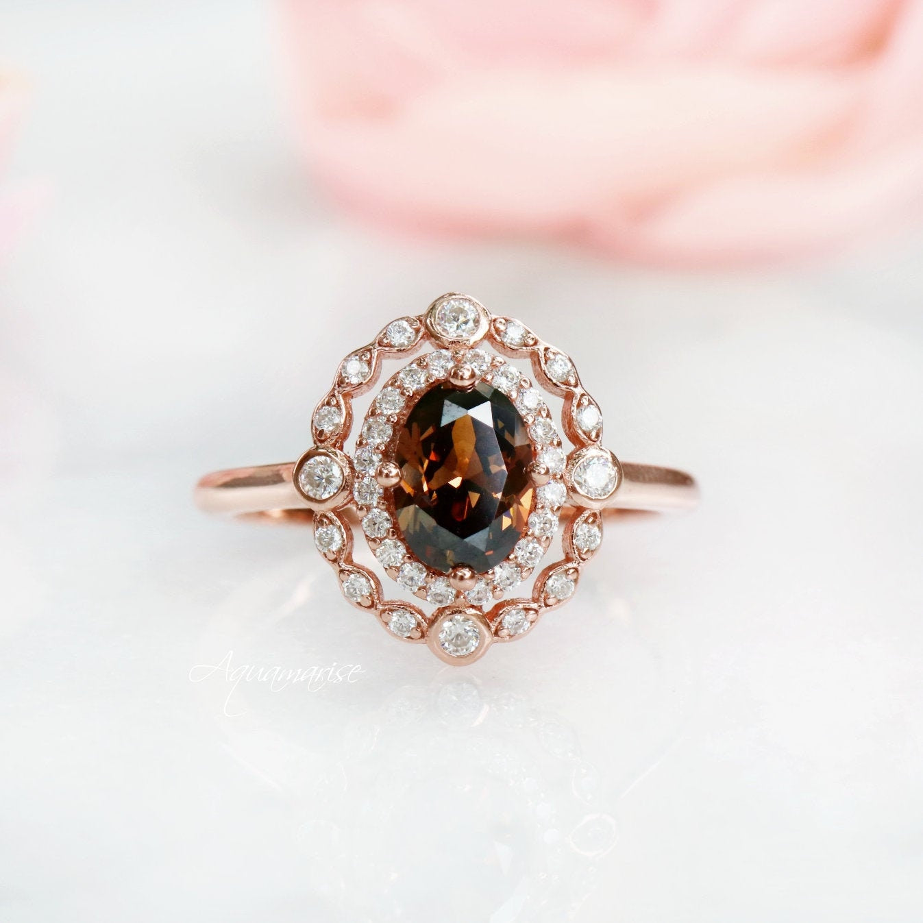 Valentina Smoky Quartz Ring - 14K Rose Gold Vermeil Stackable Dainty Jewelry for Women, Perfect for Everyday Wear & Gift Giving