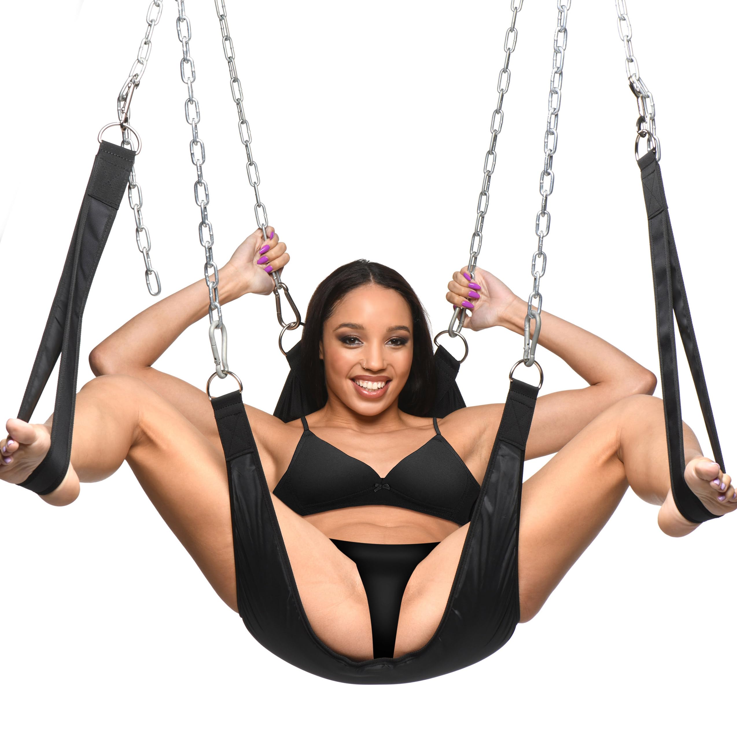 Premium Nylon Sex Sling with Adjustable Stirrups for Couples & Singles - Lightweight, Durable Bondage Swing Compatible with Most Stands - Perfect for BDSM, Spice Up Bedroom & Adult Play (Black)