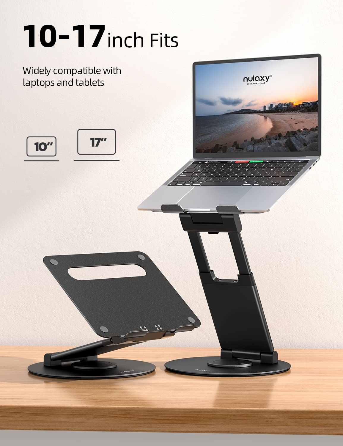 Nulaxy Adjustable Laptop Stand for Desk - 360° Rotating & Telescopic Ergonomic Riser with Swivel Pull-Out Design, Fits 10-17 Inch Laptops, MacBook, Notebook (Black) - Perfect for Home Office, Gaming & Workspace Setup