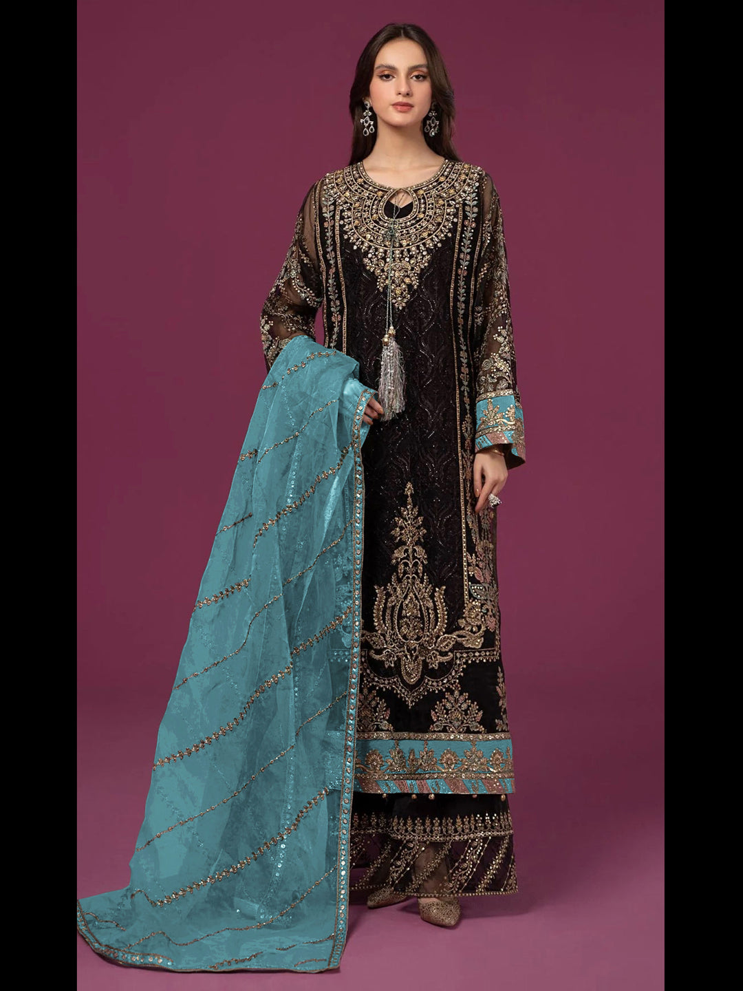 Elegant Black Designer Semi-Stitched Palazzo Suit with Intricate Embroidery - Perfect for Weddings, Parties & Special Occasions