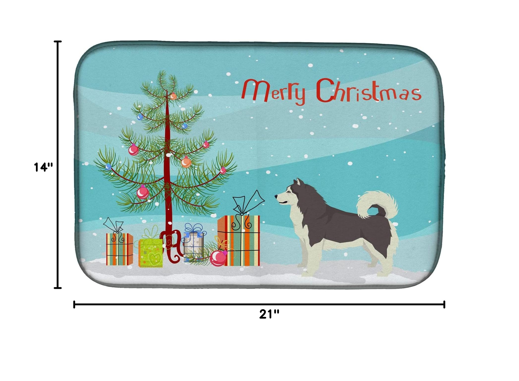 Alaskan Malamute Christmas Dish Drying Mat - Absorbent Kitchen Counter Pad, 14x21