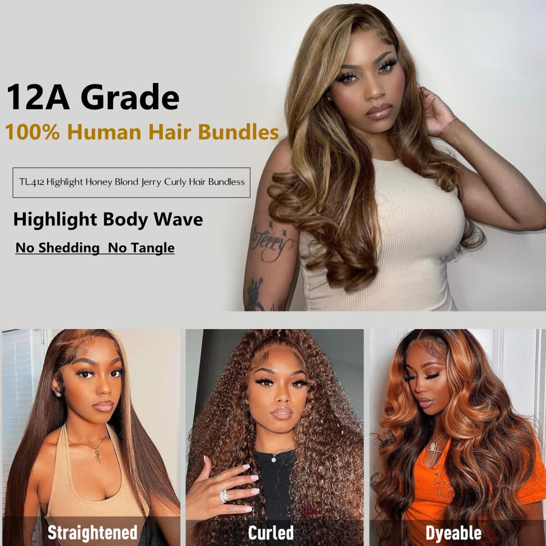 Sunber TL412 Honey Blonde Highlight Body Wave 12A Brazilian Remy Human Hair Weave Bundles (10