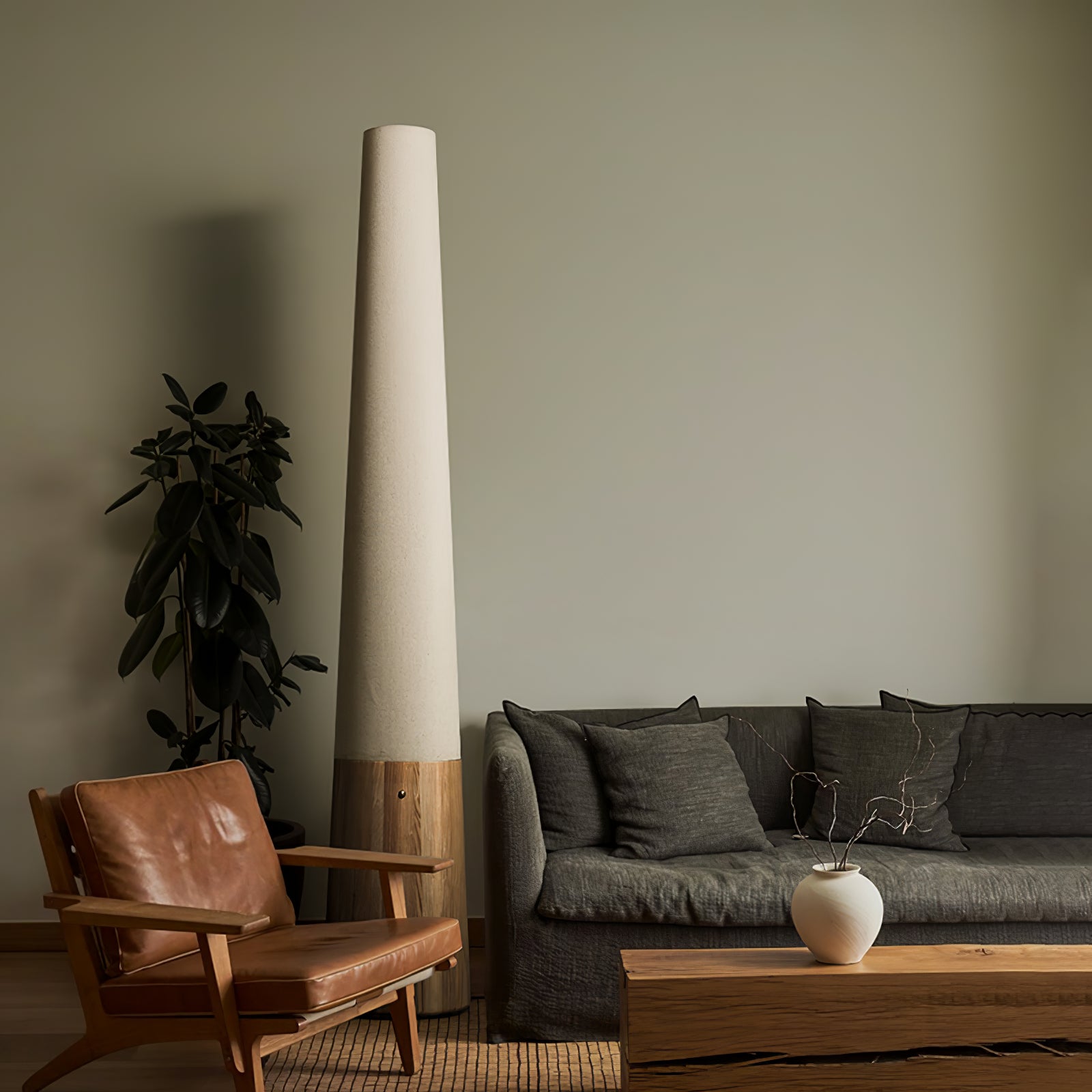 Modern Cone Wooden Floor Lamp for Living Room - Adjustable Height Standing Light with Natural Wood Finish - Perfect for Bedroom, Office, or Reading Nook Ambience