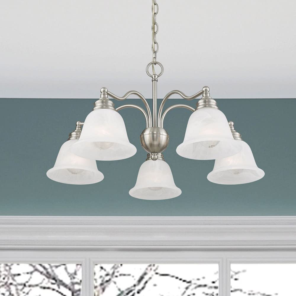 Livex Lighting 1346-91 Essex 5-Light Convertible Chandelier/Ceiling Fixture in Brushed Nickel - Perfect for Dining Room, Bedroom or Entryway Lighting