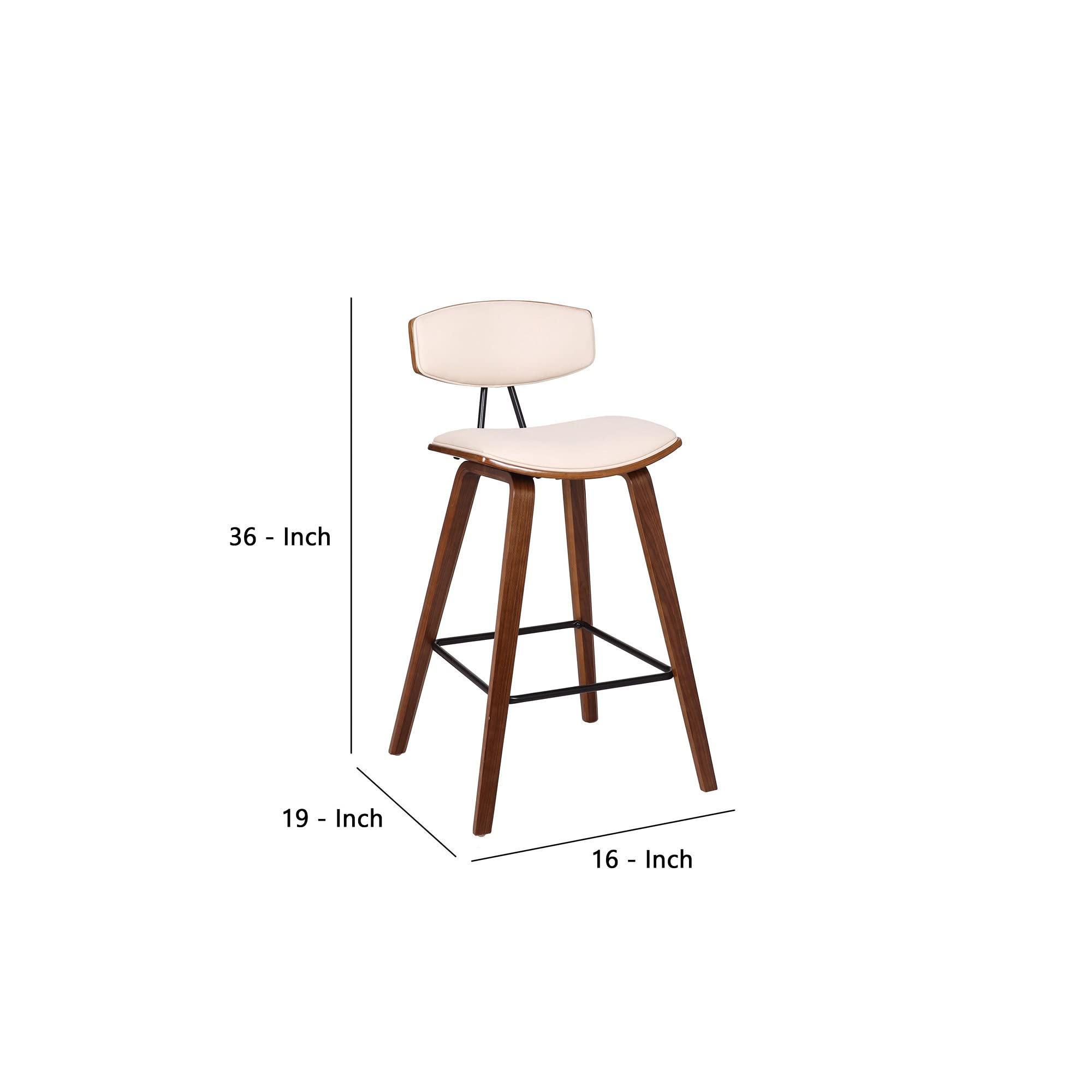 Benjara Mid Century Modern Counter Bar Stool with Padded Back - Cream Upholstery - Perfect for Kitchen Islands, Breakfast Bars & Home Decor