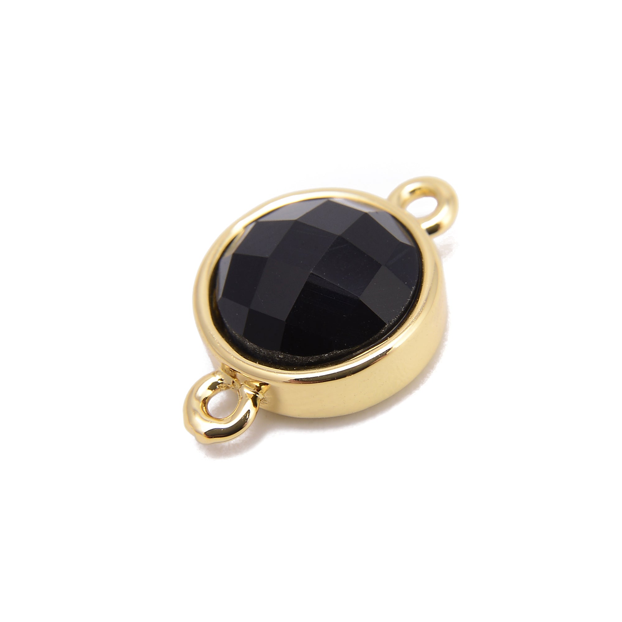 Faceted Round Gemstone Gold Edge Connector Pendant Charm - 12x12mm for Jewelry Making, DIY Crafts & Necklace Design