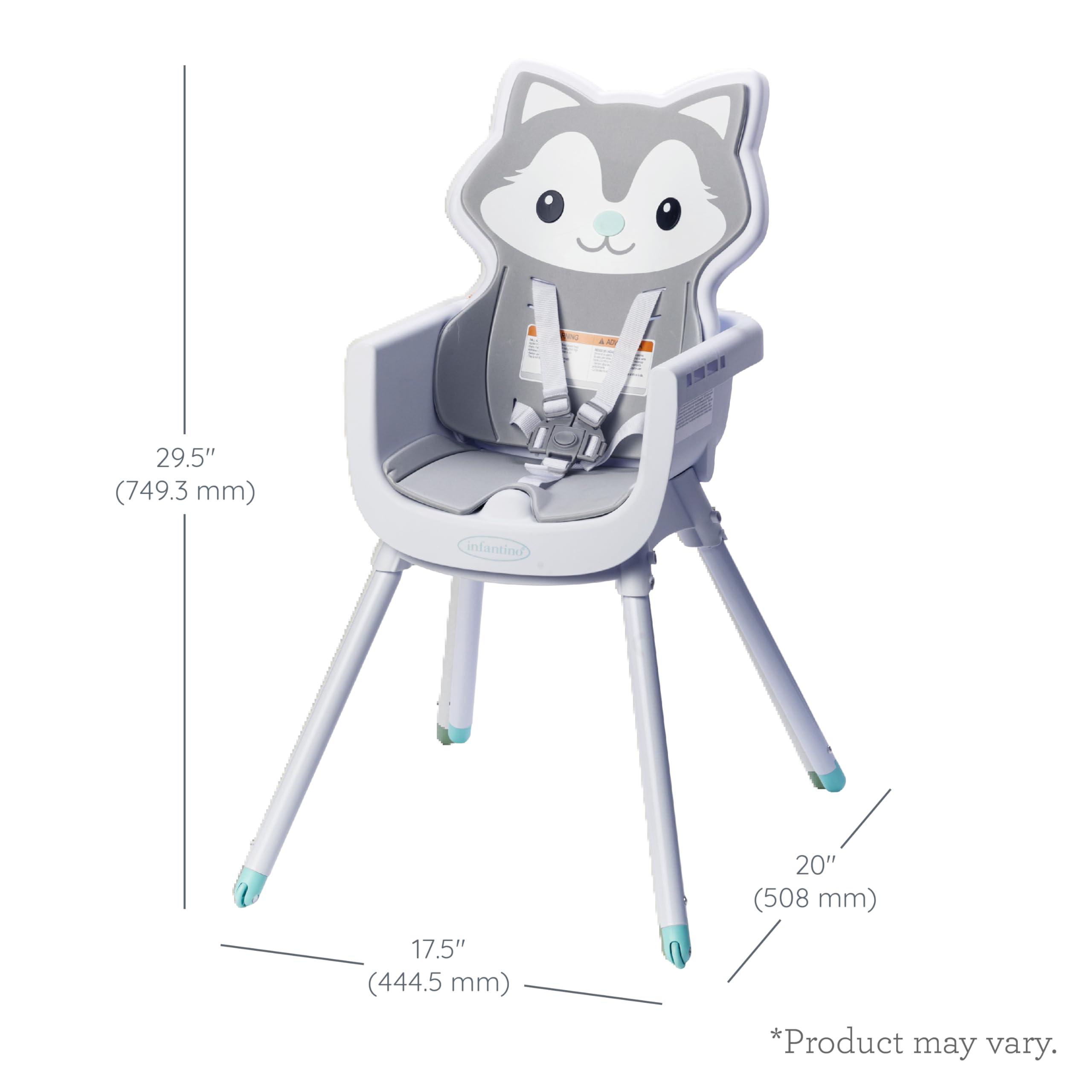 Infantino Grow-with-Me 4-in-1 Convertible High Chair with Husky Theme | Space-Saving Baby Booster Seat & Toddler Chair for 3-36 Months | Perfect for Dining, Feeding & Playtime at Home or On-the-Go