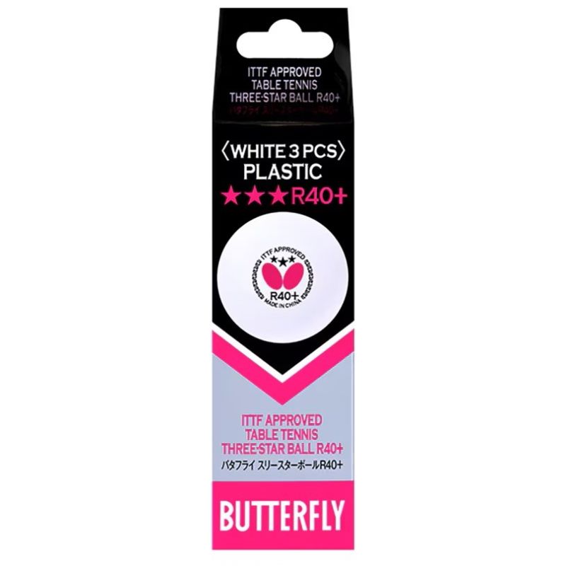 Premium Butterfly 3-Pack R40+ 3-Star Table Tennis Balls - Professional Competition & Training Ping Pong Balls for Indoor & Outdoor Play