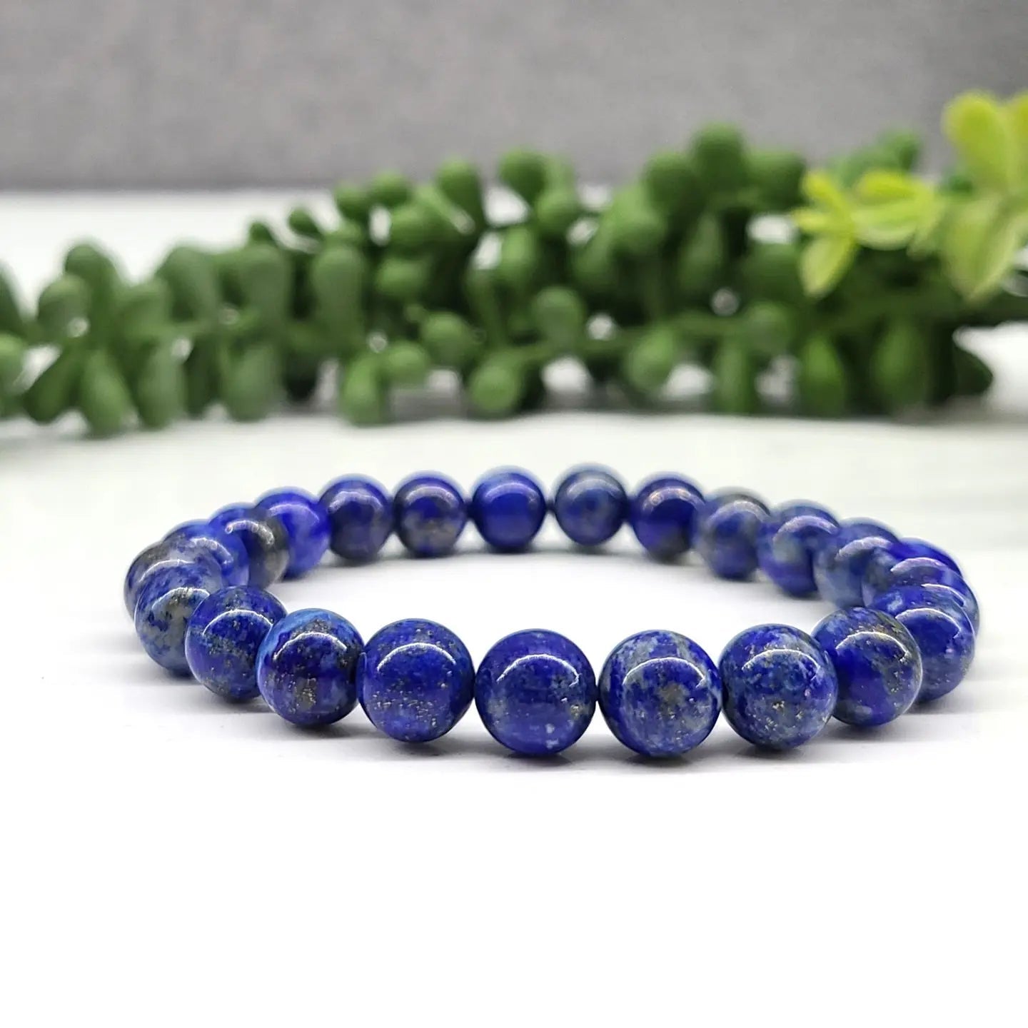 Lapis Smooth Bead Stretch Bracelet - Handmade Blue Stone Beaded Elastic Wristband for Women | Perfect for Yoga, Meditation, Boho Fashion & Everyday Wear