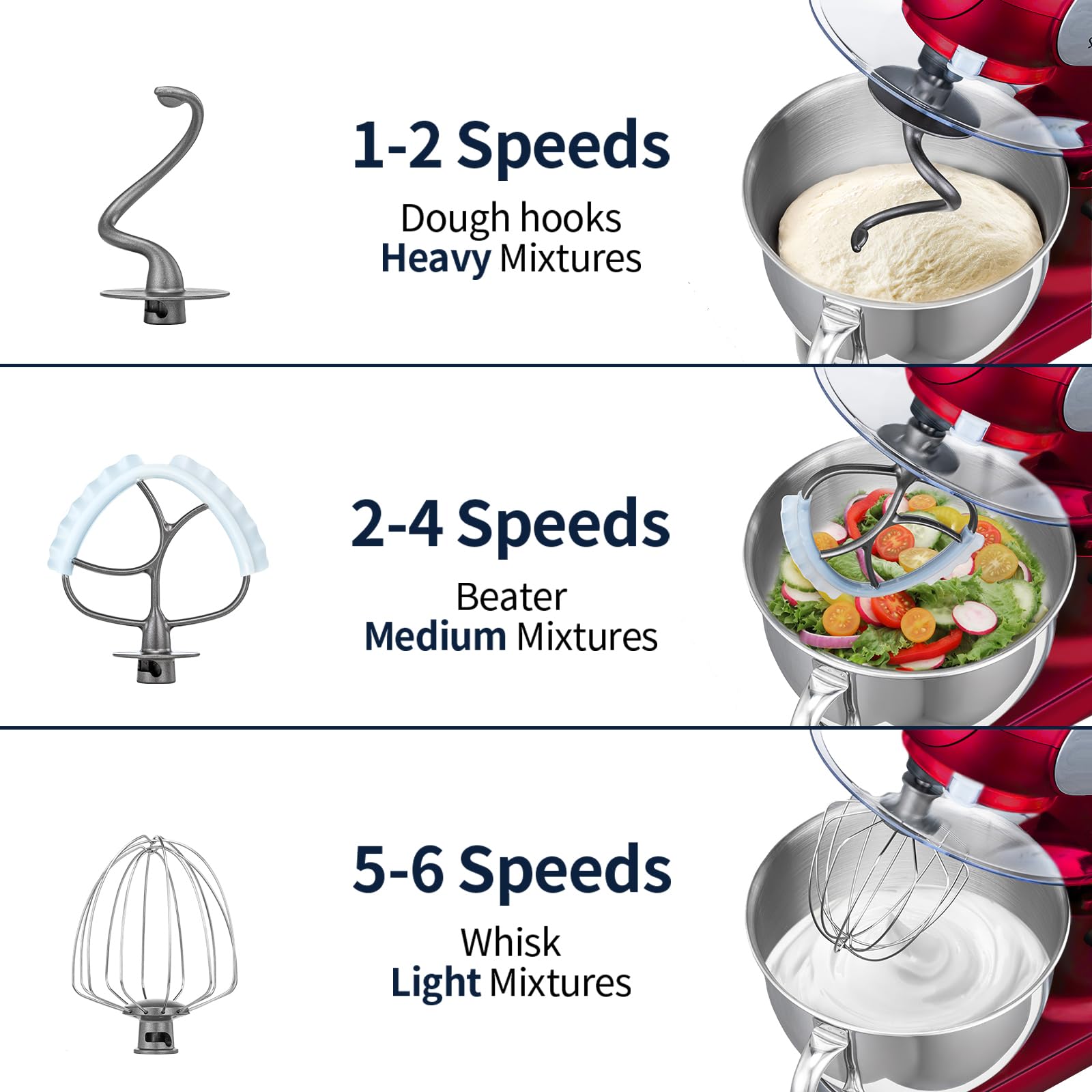 6 QT 600W Tilt-Head Stand Mixer - Powerful Electric Kitchen Mixer with Stainless Steel Bowl, Dishwasher-Safe Dough Hook, Flat Beater & Wire Whisk - Perfect for Baking Bread, Cakes, Cookies & More (Red)