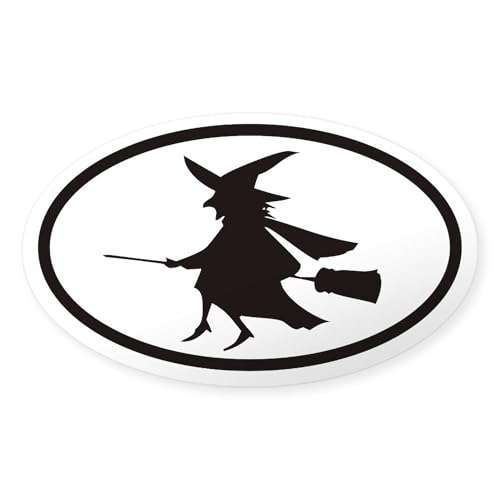 Clear - Flying Witch on a Broom Euro Oval Sticker