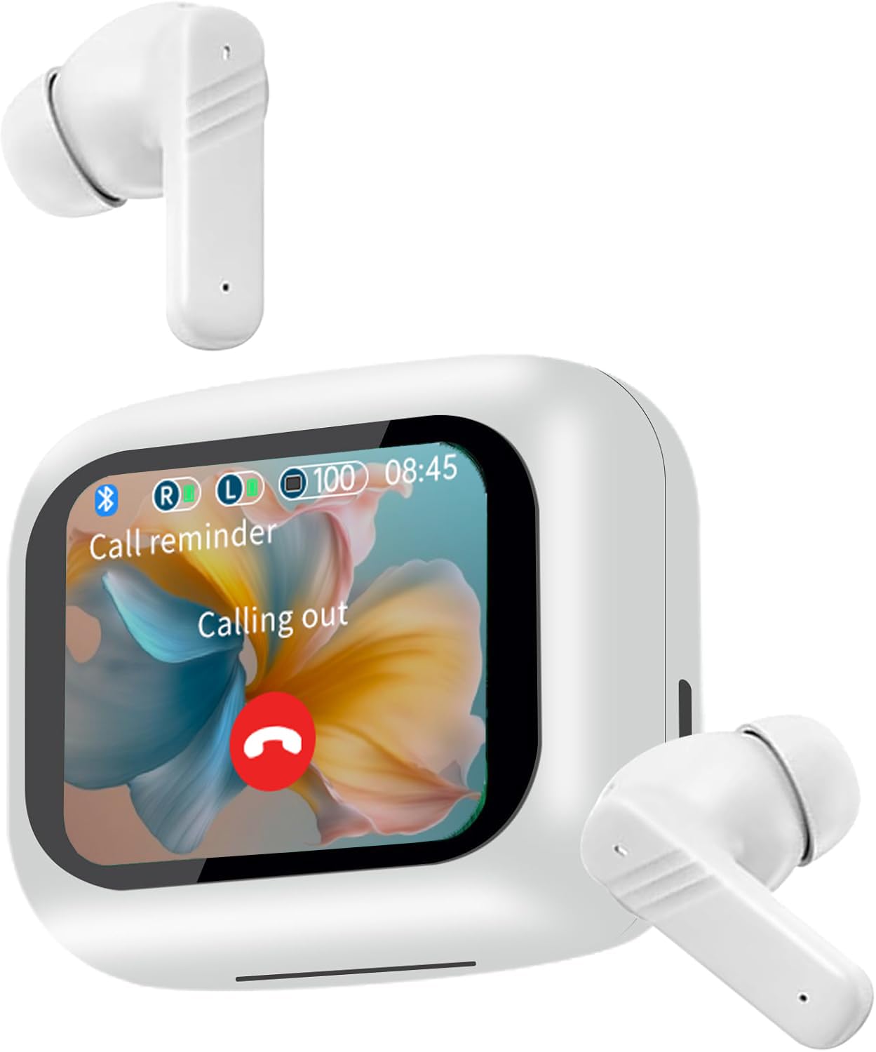 Wireless Bluetooth 5.4 Earbuds with Touch Screen & Noise Cancelling - Digital Display Sports Earphones, IPX7 Waterproof, Hi-Fi Stereo Sound - Perfect for Running, Gym Workouts & Travel (White)