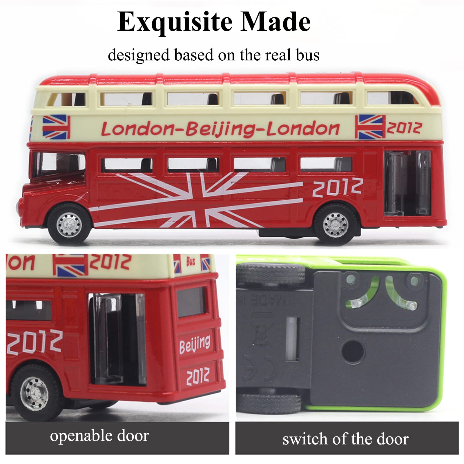 OTONOPI Pull Back School Bus Toy Set - 4 Pack Double Decker London City Tour Vehicles, Die Cast Metal Friction Powered Toy Cars for Kids | Perfect for Pretend Play, Travel Adventures & Collectible Display