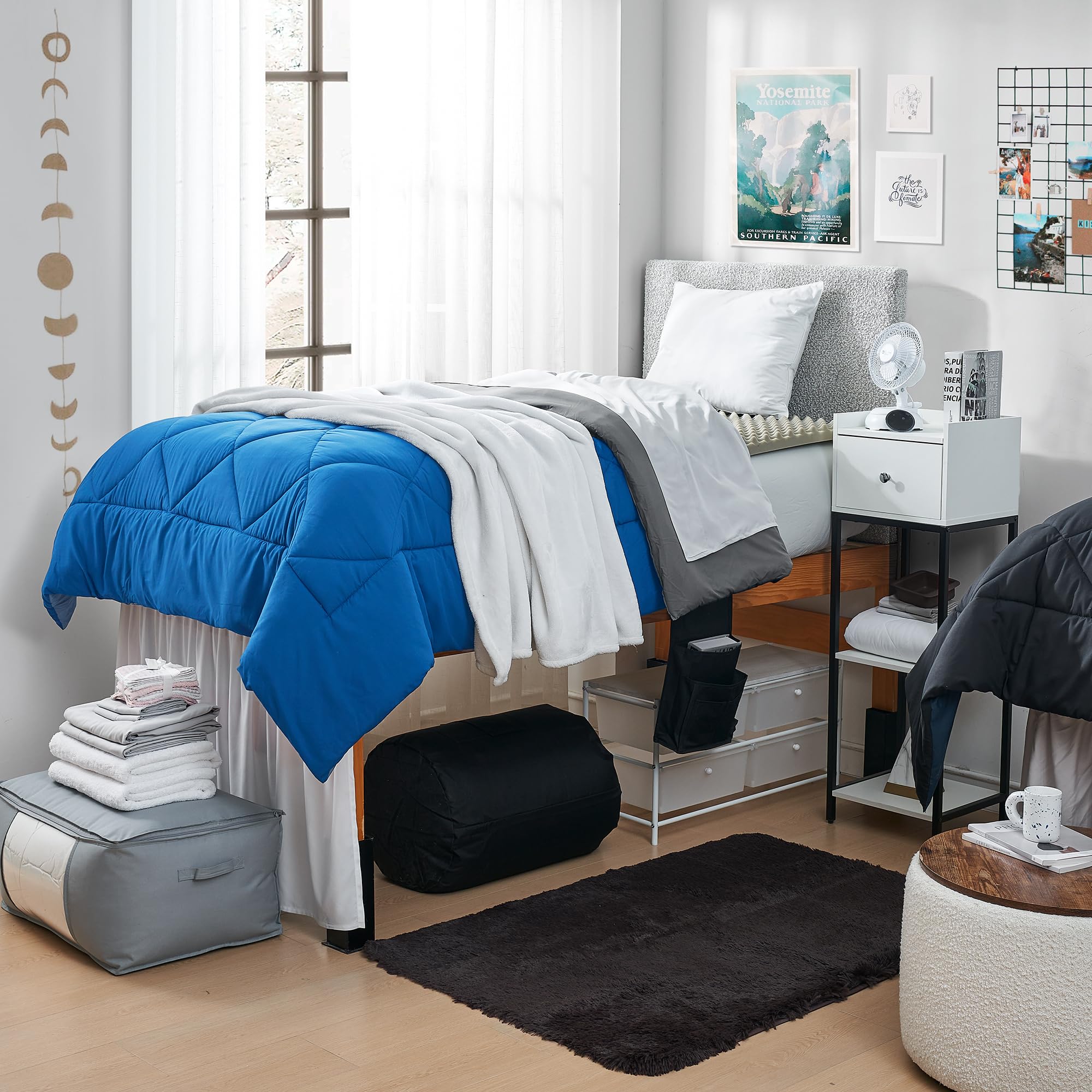 Twin XL Dorm Bedding Set with Essentials - Granite Gray & Pacific Blue Comforter, Sheets, Pillowcases | Perfect for College Dorm Rooms & Small Apartments