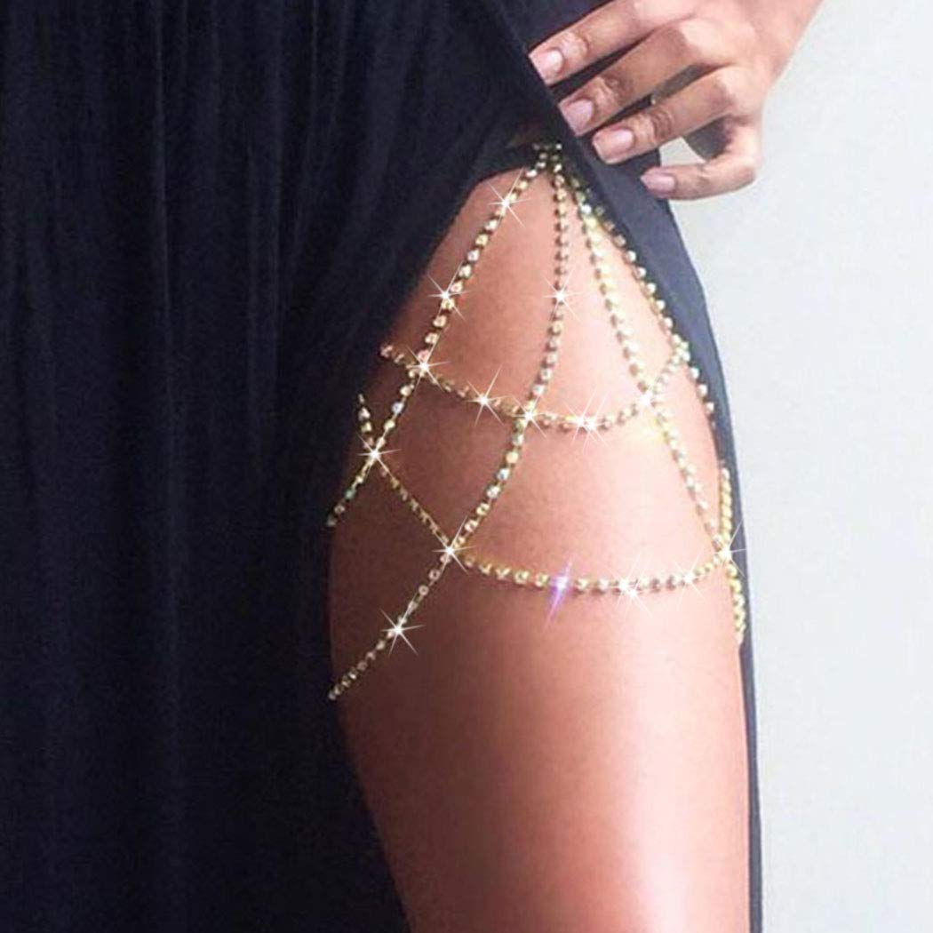Boho Crystal Leg Chain - Rhinestone Thigh Jewelry for Women & Girls | Rave Party, Festival, Beach, Wedding Accessories