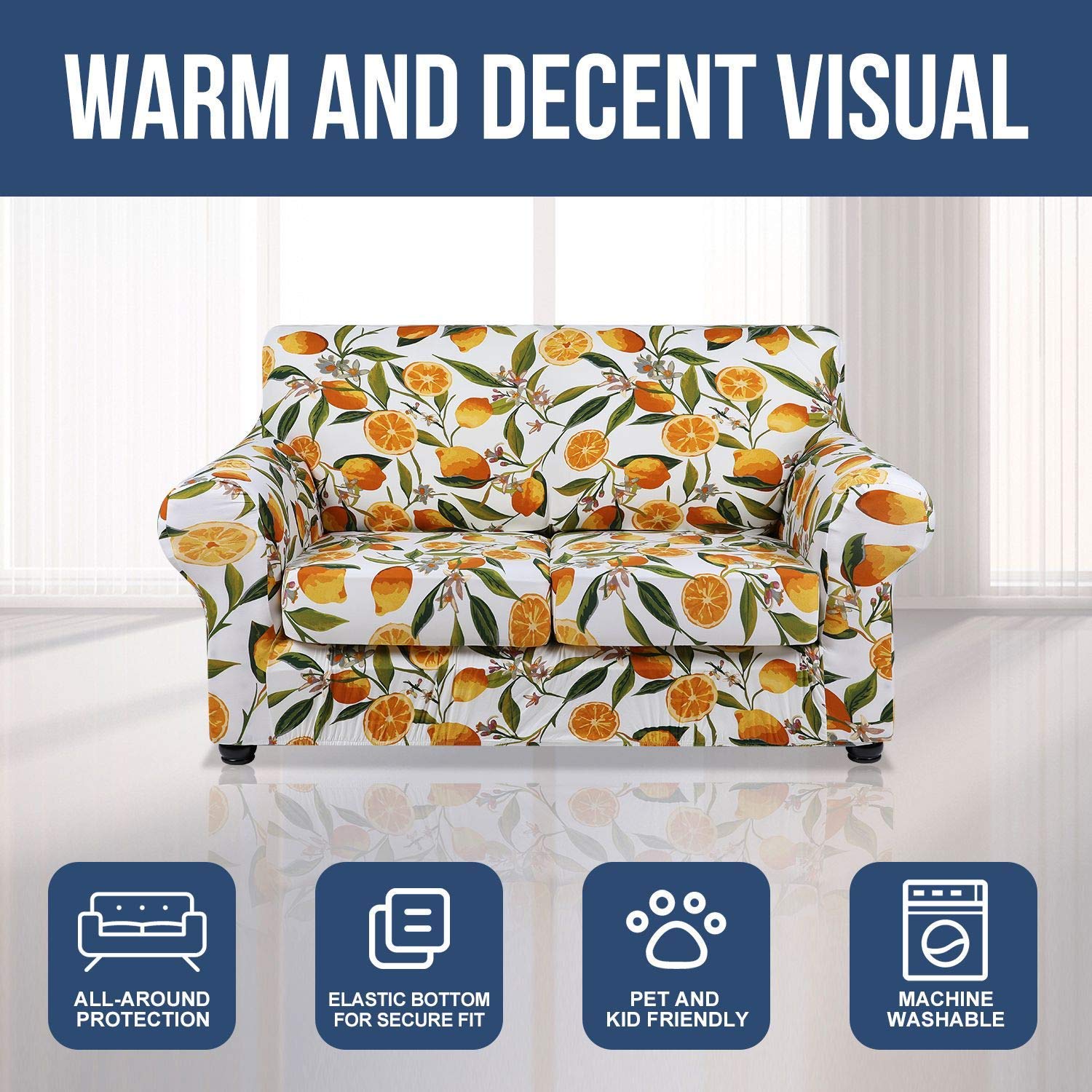 Hyha Printed Stretch Sofa Cover Set - 3 Cushion Couch Cover (72