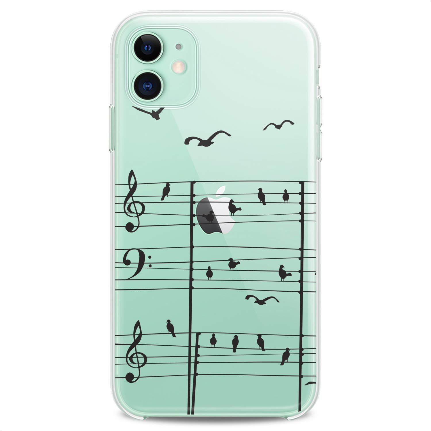 Premium TPU Phone Case for iPhone 16/15/14/13/12/11 Pro Max/Plus/Mini/XS/XR/X/8+/7/6/5/SE - Slim Flexible Silicone Cover with Cute Birds & Music Note Art Print - Perfect for Kids, Girls & Musicians - Shockproof Protection for Daily Use, School & Outdoor Activities
