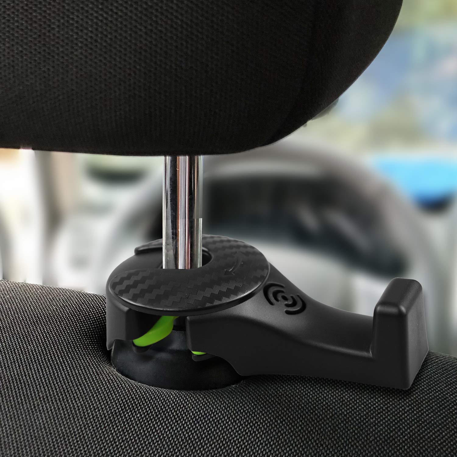 4 Pack Car Headrest Hooks with Locking Design - Heavy Duty Universal Vehicle Organizer for Back Seat, Perfect for Hanging Bags, Purses, Clothes & Groceries - Black - Ideal for Road Trips, Shopping & Daily Commute