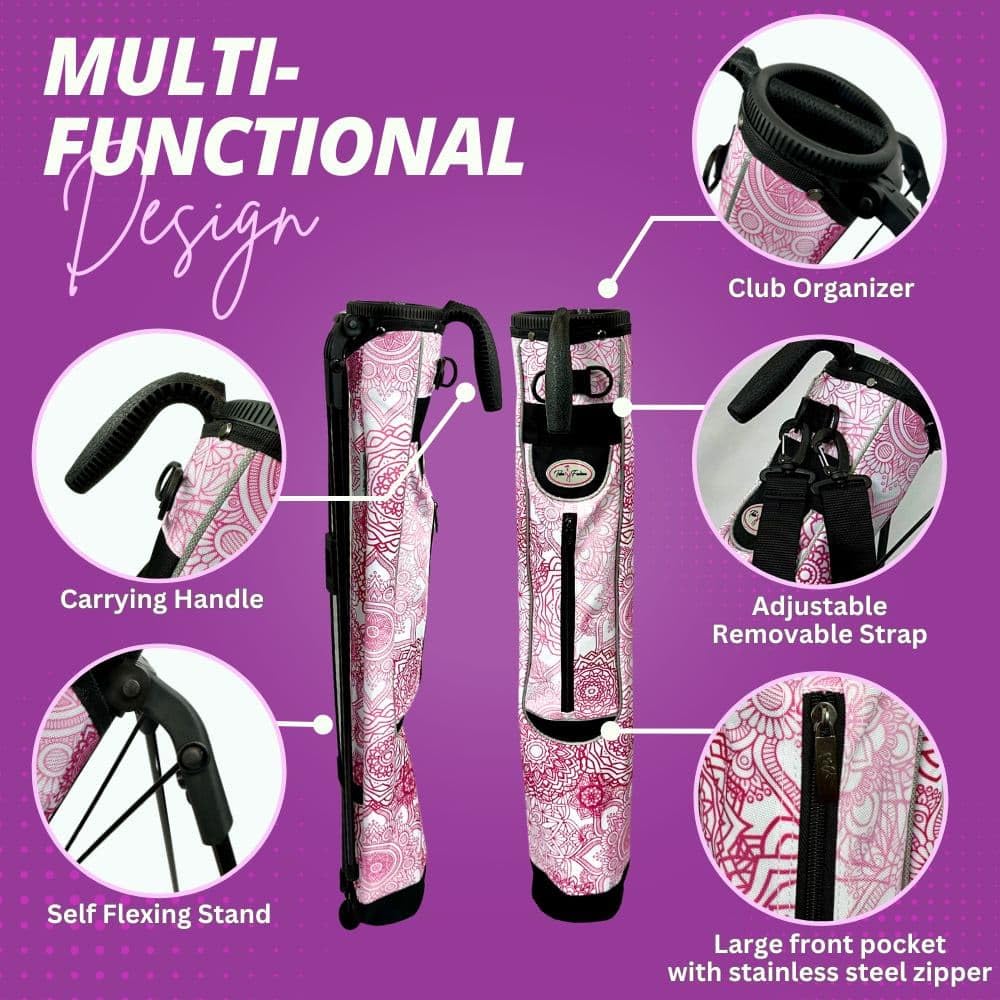 Women's Ultralight Sunday Golf Bag with Self-Flexing Stand & Adjustable Strap - Perfect for Par 3 & Executive Courses | Stylish Mandala Design | Ideal for Driving Range, Practice Sessions & Casual Golf Outings
