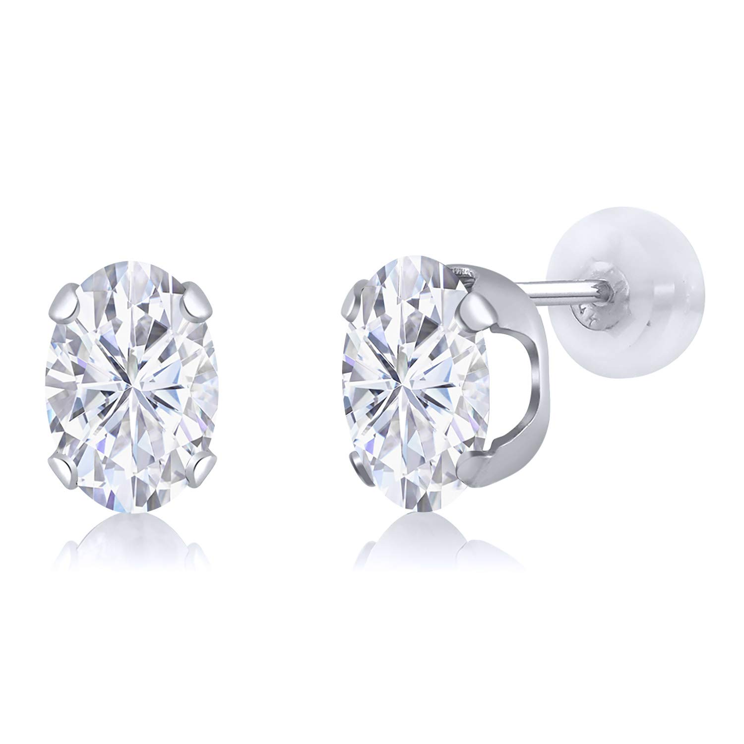14K Yellow or White Gold 8X6MM Oval Birthstone Stud Earrings for Women & Men | Gem Stone King | Perfect Gift for Birthday, Anniversary & Special Occasions