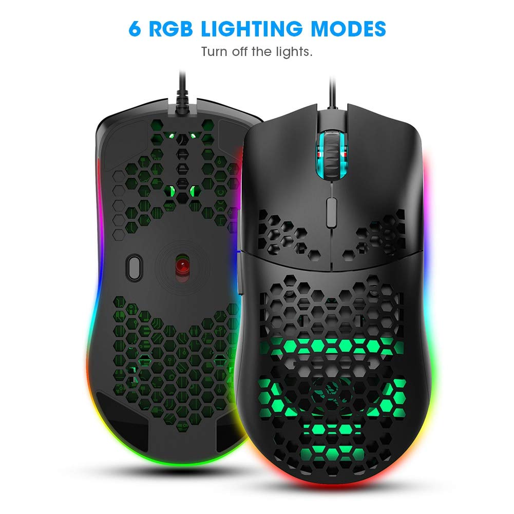 Topiky Wired Gaming Mouse - USB Macro Programmable RGB Mouse with 6 Lighting Modes & 6400 DPI Adjustable Sensitivity | Plug & Play for Windows PC | Perfect for FPS, MOBA & Esports Gaming